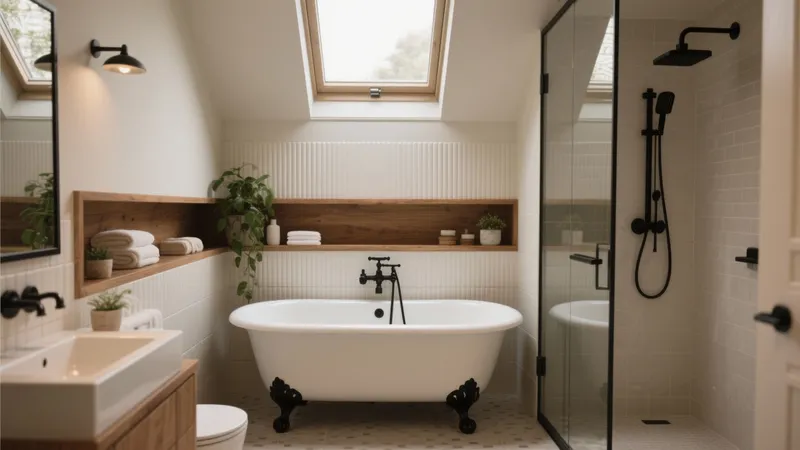 Modern Bathroom with Clawfoot Tub and Skylight