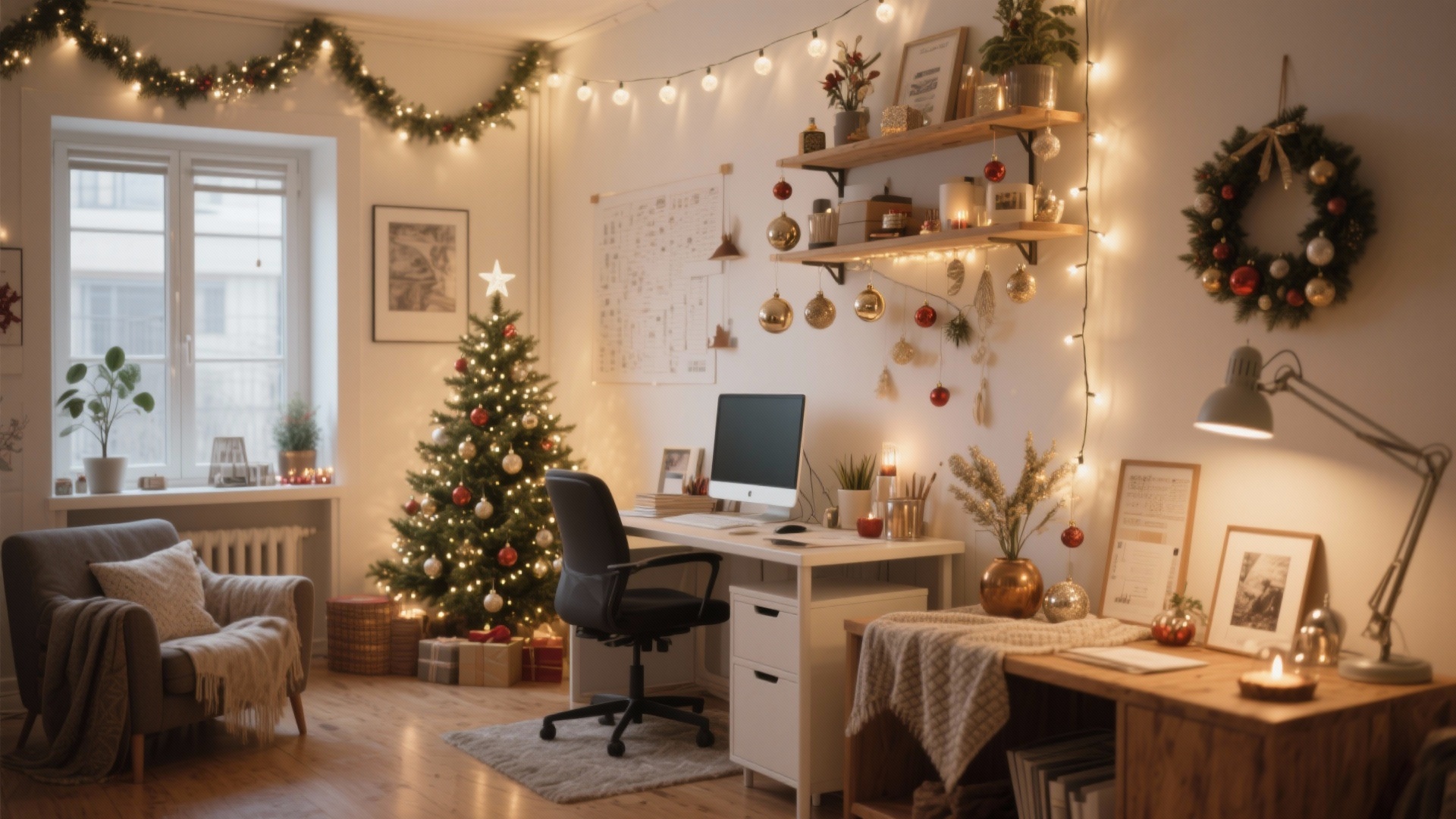 Outline Your Desk or Study Nook with Christmas Lights