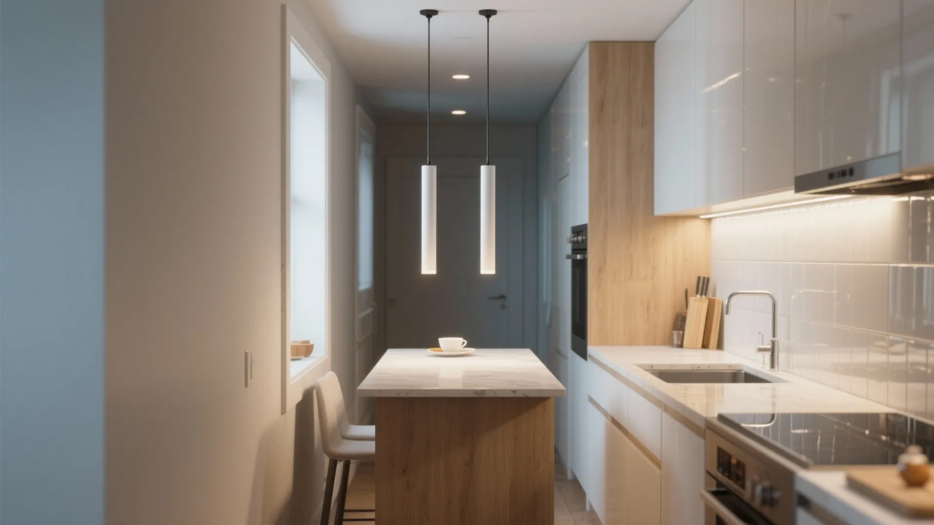 3. Scale down pendants and use reflective surfaces