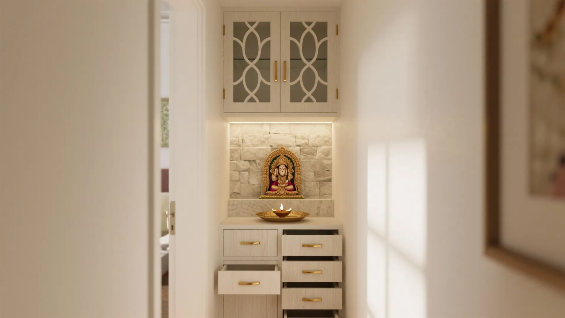Pooja Room Cabinet Design: Smart Ideas for Compact Spaces: 1 Minute to Transform Your Pooja Space with Clever Cabinet Designs