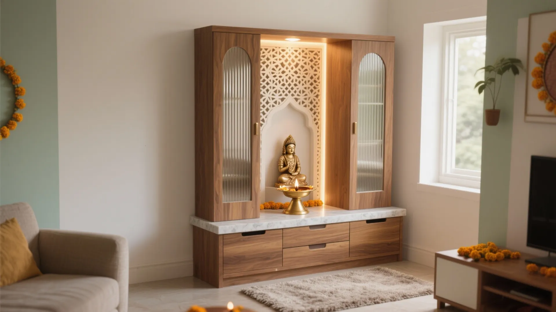 Pooja Room Simple Design: Modern Ideas for Small Spaces: Fast-Track Guide to Creating a Serene Pooja Room in 1 Minute