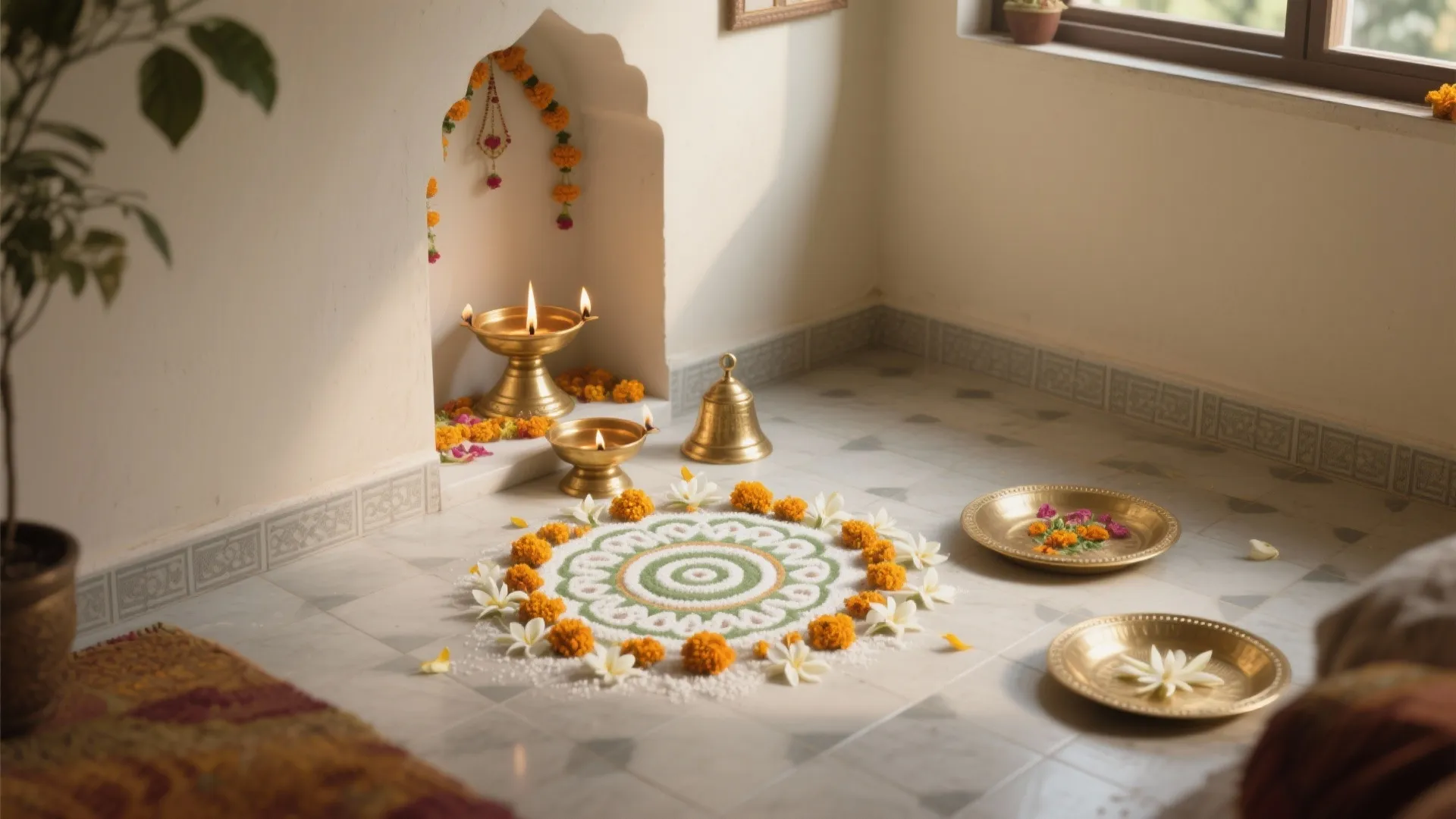 5 Small Rangoli Designs for Pooja Room: Space-smart kolam ideas from a senior interior designer to keep your prayer corner serene, beautiful, and practical
