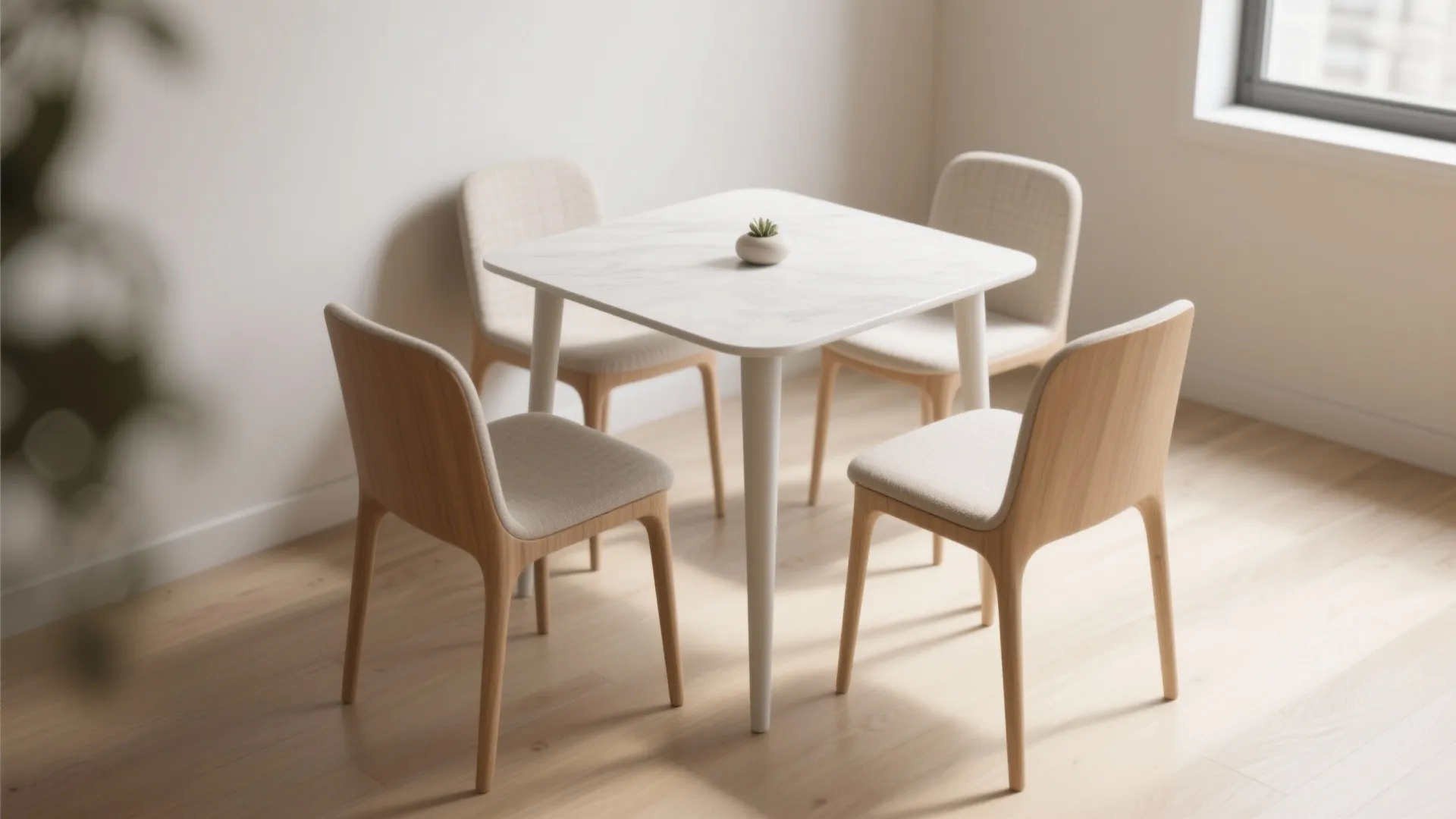 5. Small square table with armless chairs — modular and modern