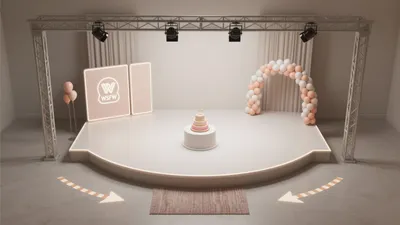 Modern Event Stage Design with Pink Accent