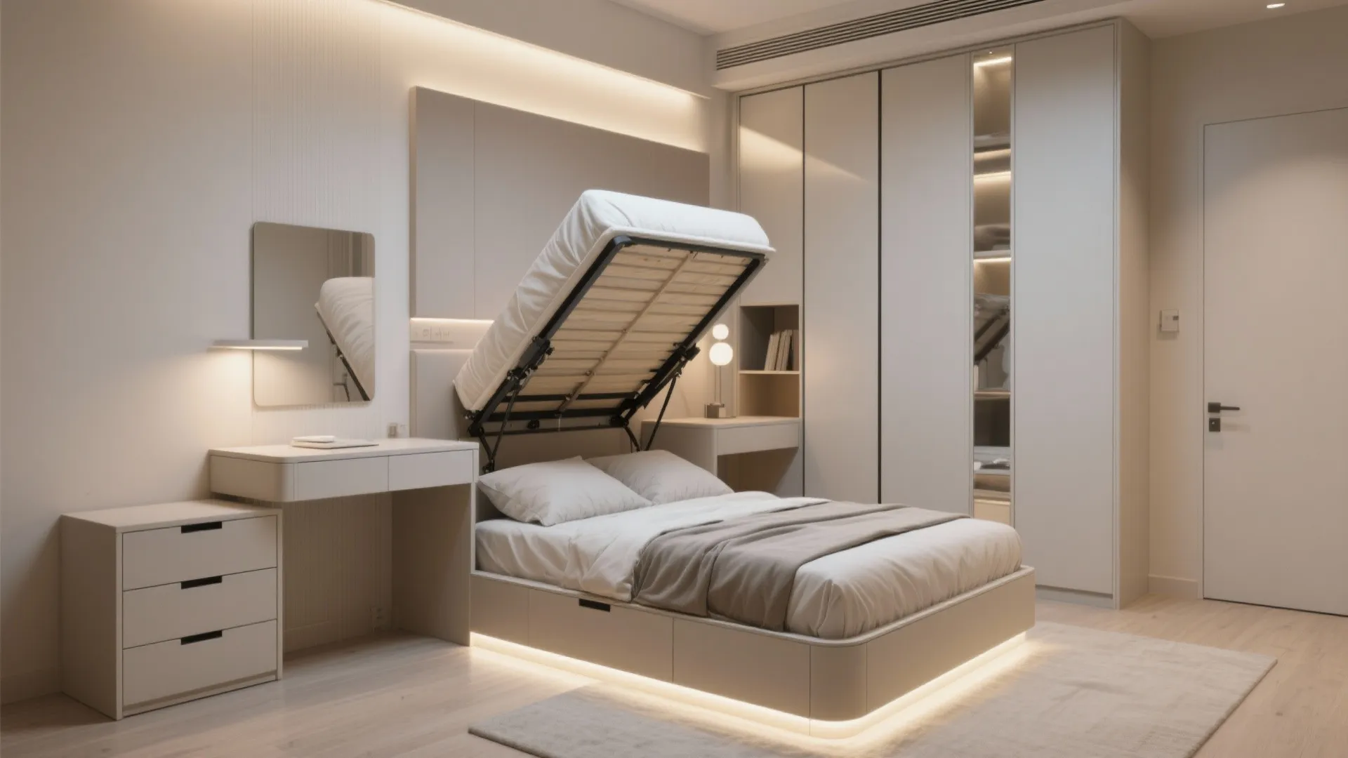 Smart bedroom storage and multi-use furniture