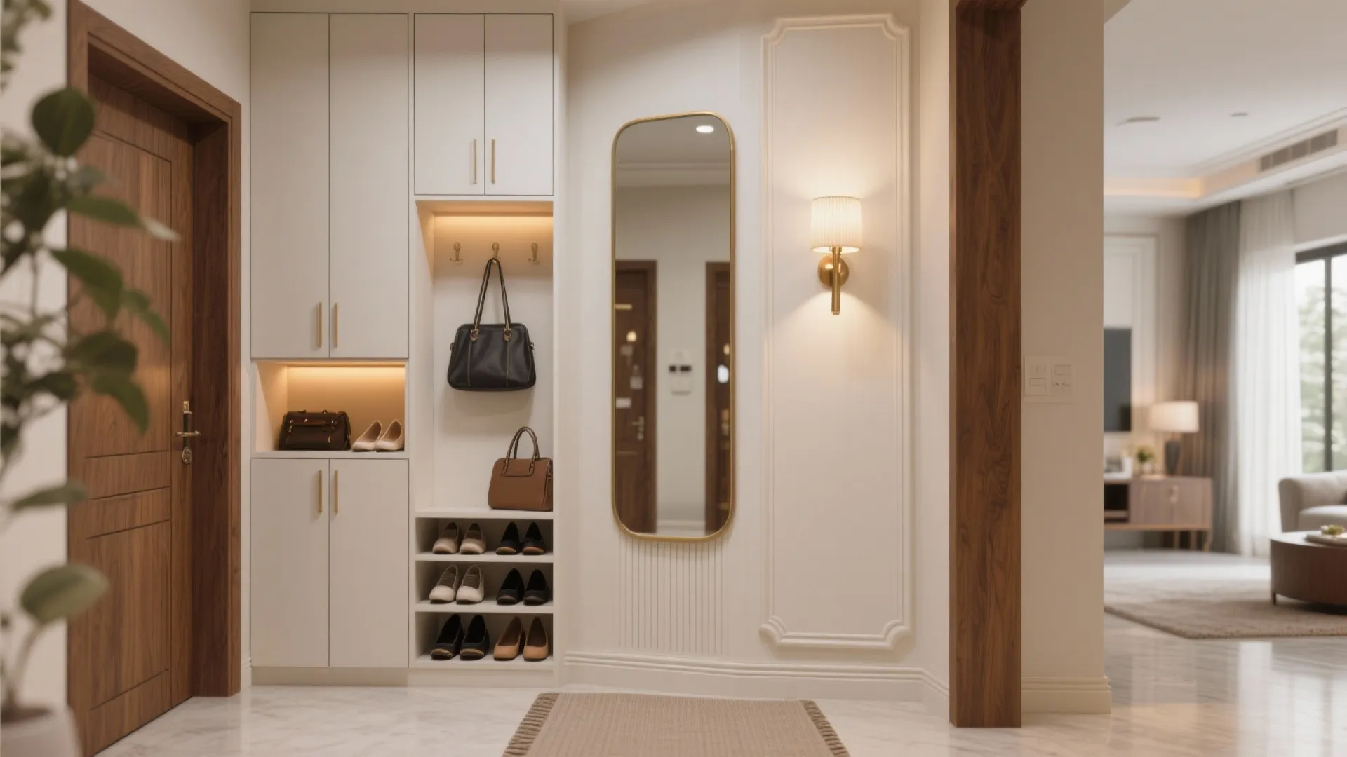 Entryway that works: hidden storage, mirrors, and a mood