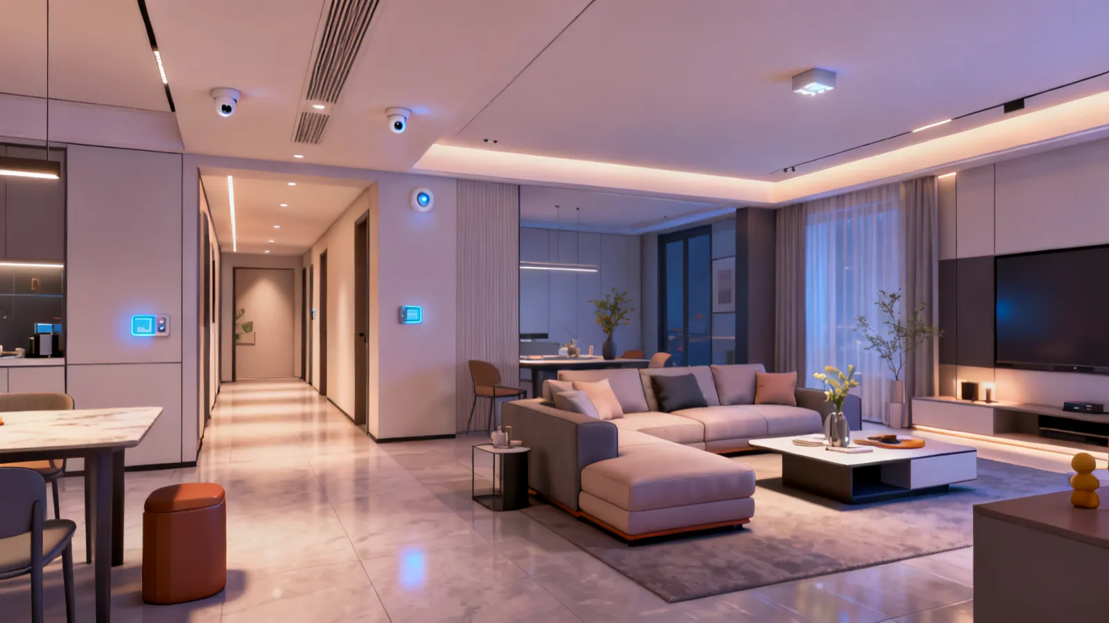 modern smart home interior showing motion sensors lighting zones and automation devices