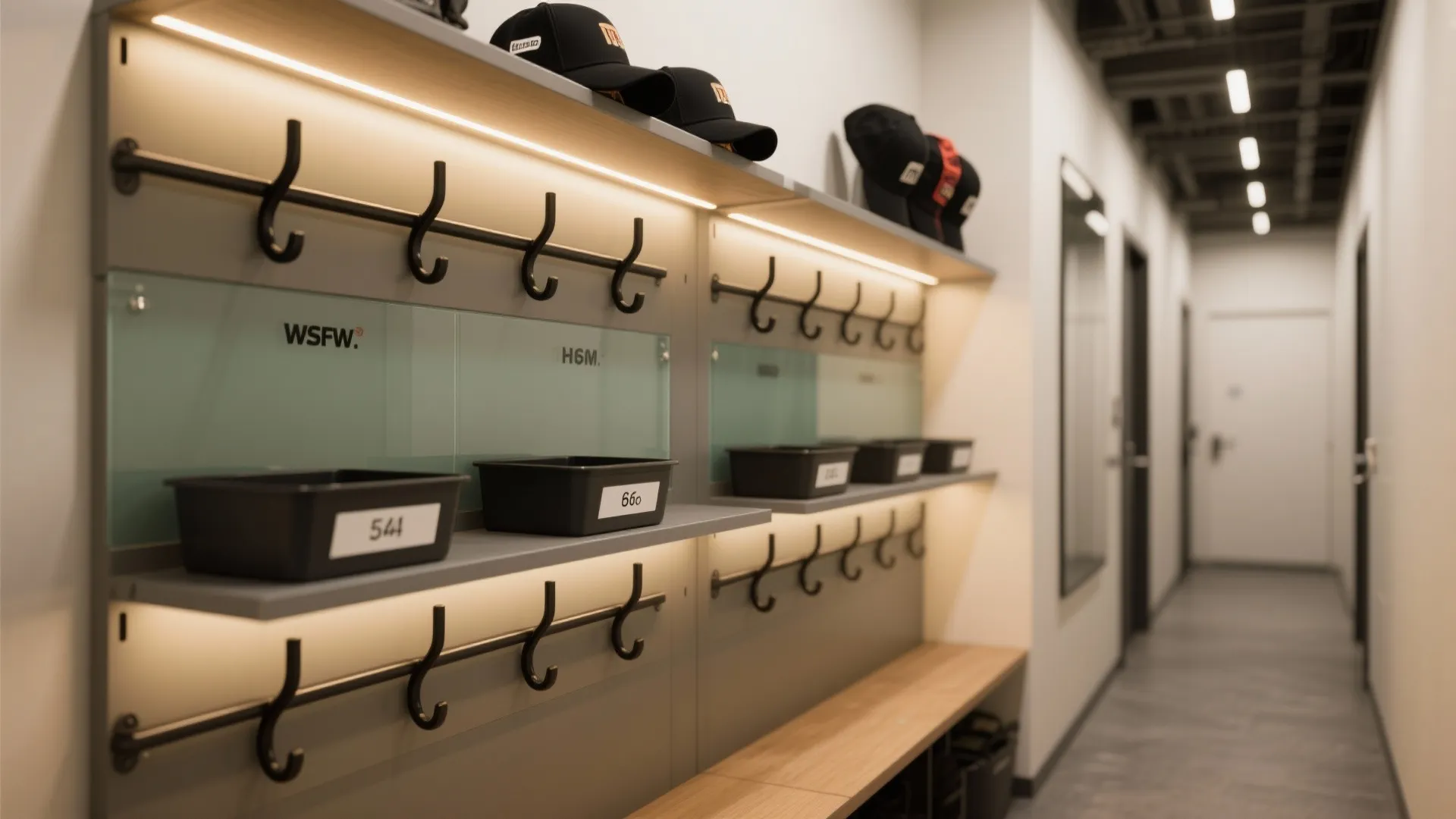 4) Smart hooks, staggered rails, and adjustable shelves