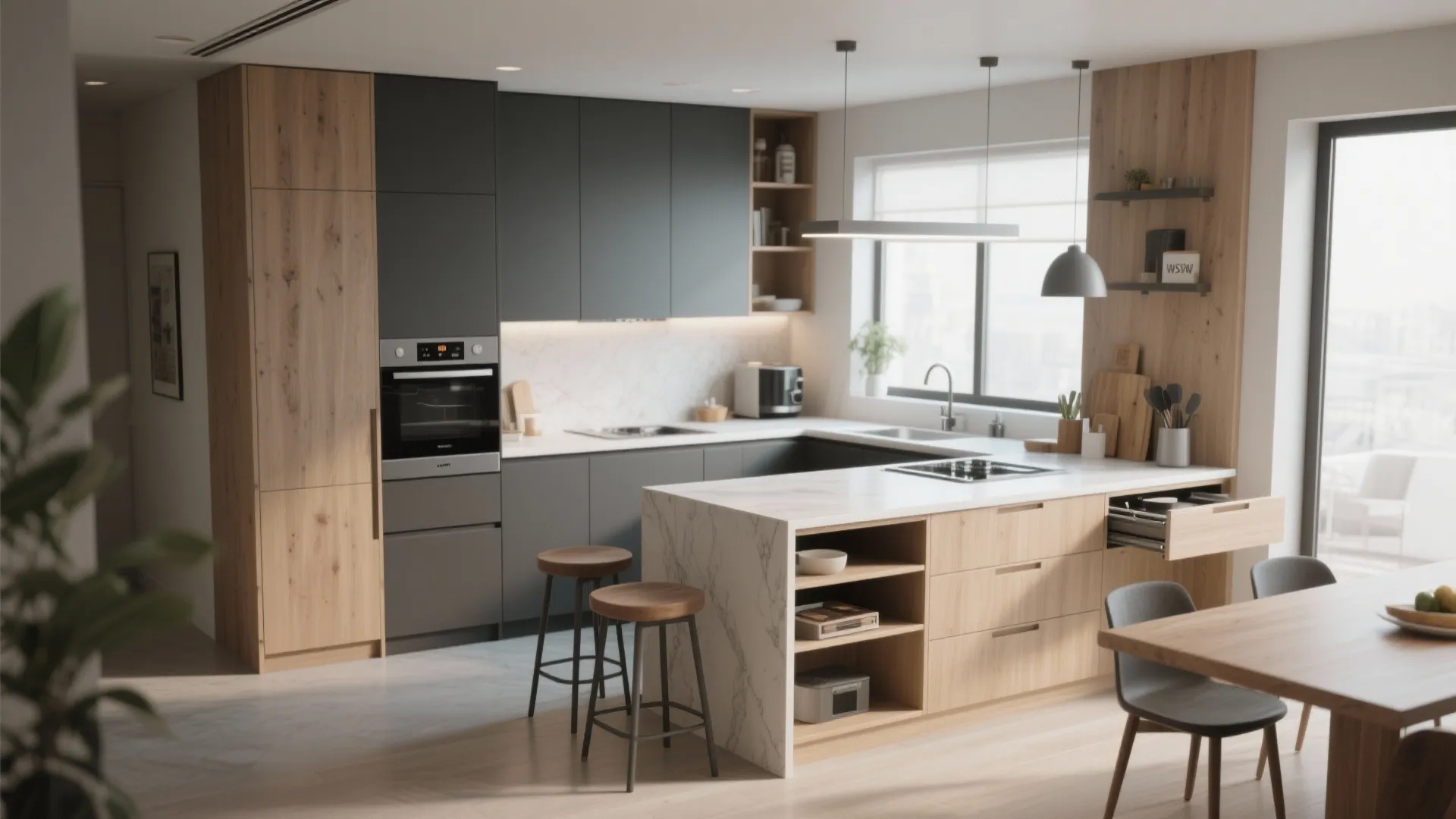 2. Multifunctional kitchen with smart storage