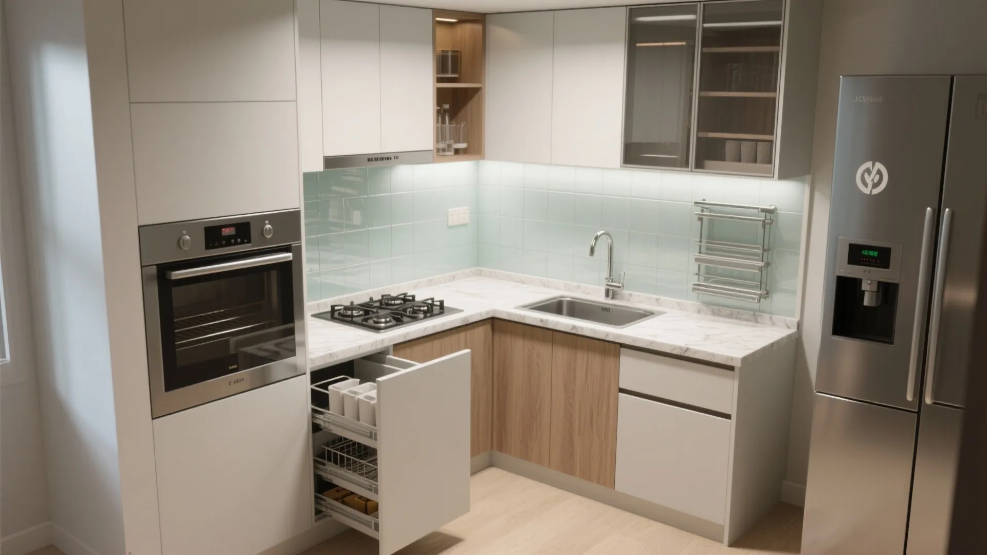 Smart kitchen: compact, efficient, and bright
