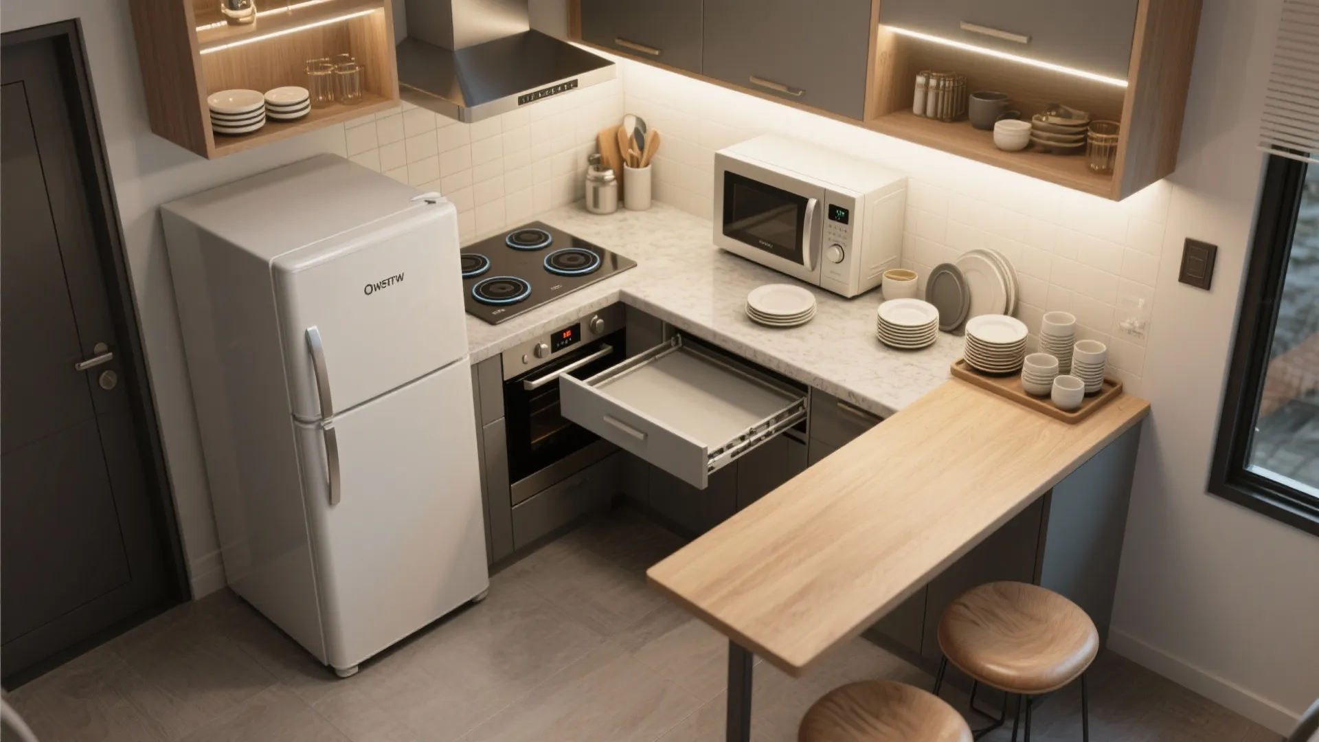 3. Smart Kitchenette Layout for Short Stays