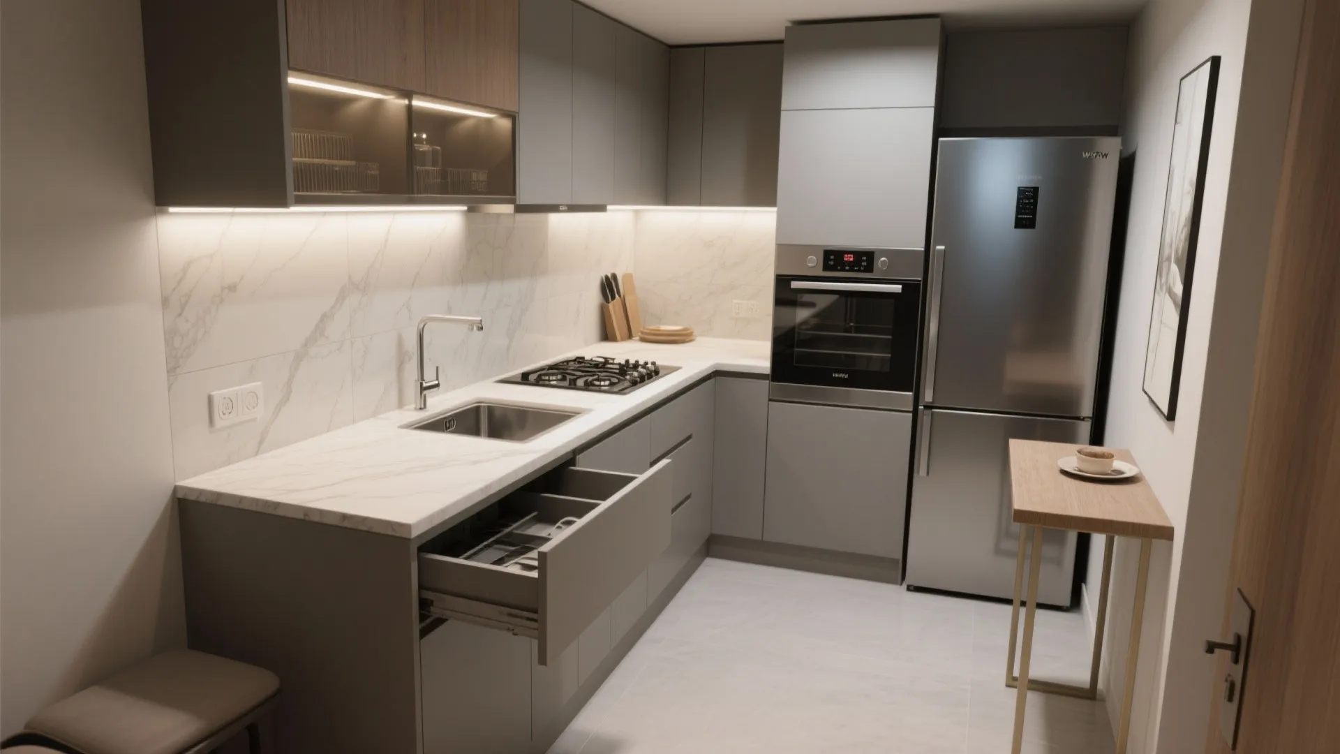 Smart L-shape that frees the counter