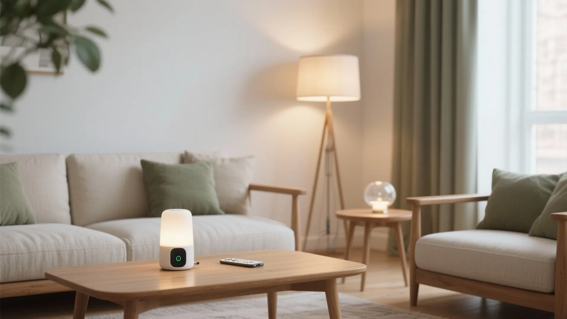 Smart dimmable lamps with warm-to-cool control in a modern small living room