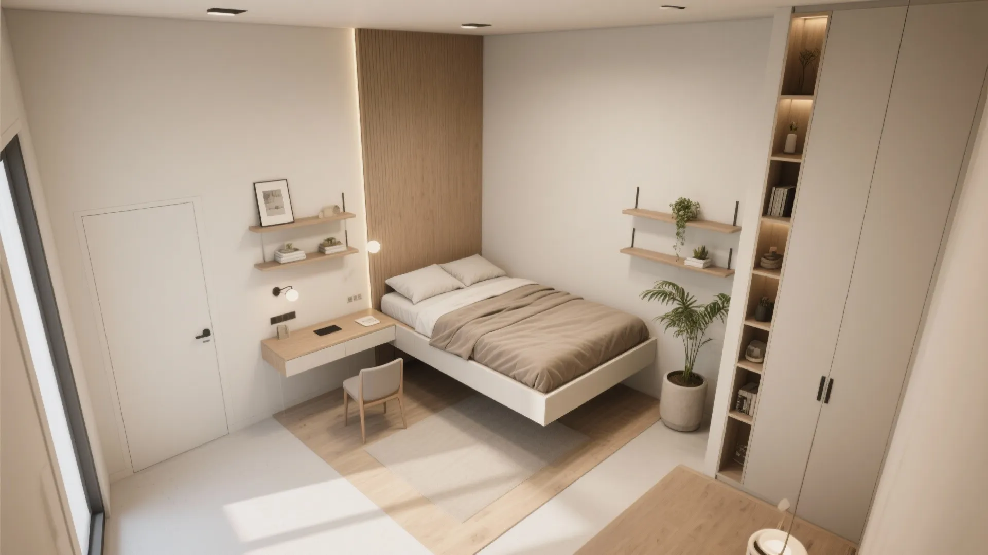4. Smart Layouts: Floating Bed and Multipurpose Zones
