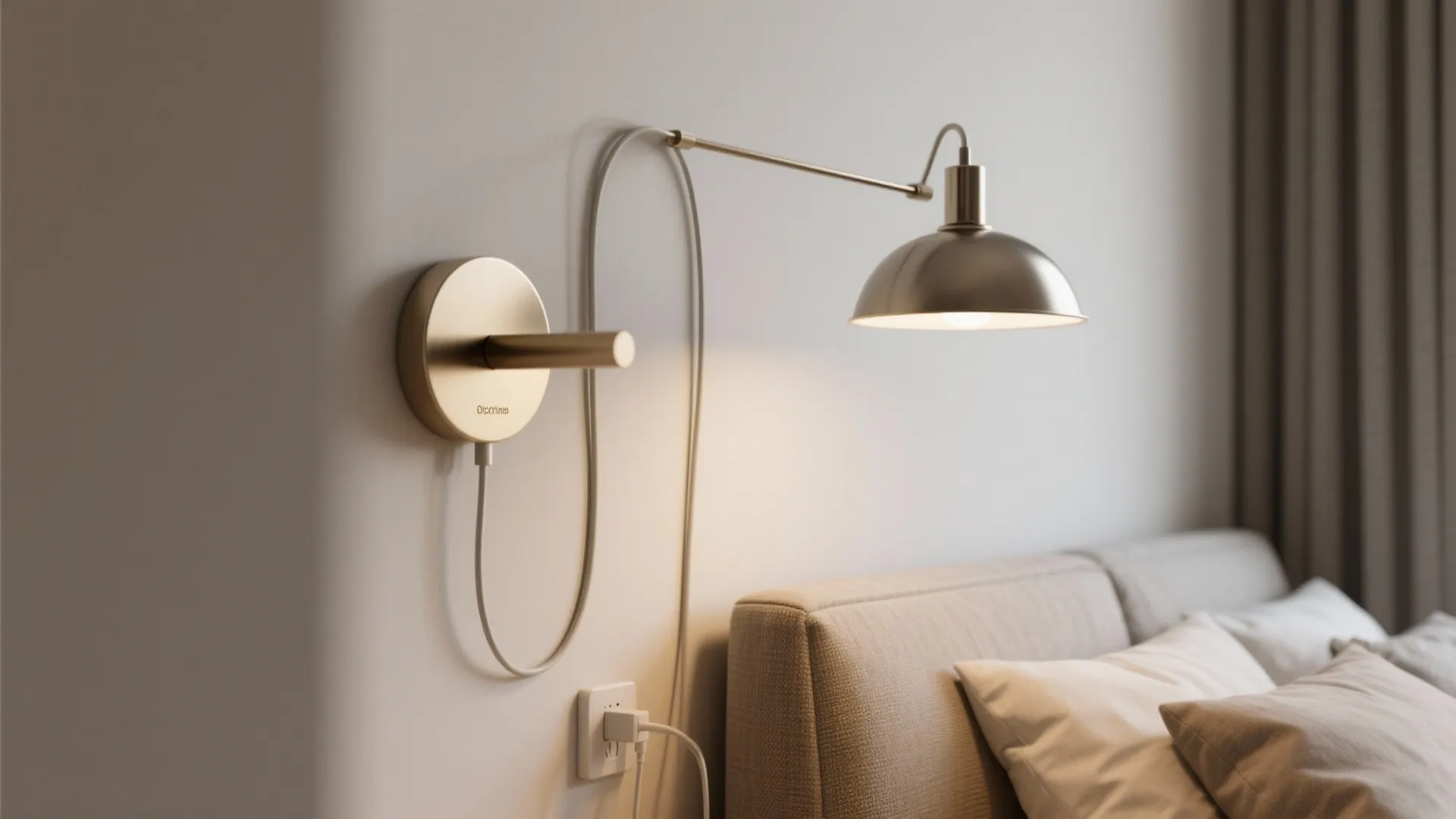 Close-up of modern wall sconce with clean cord management