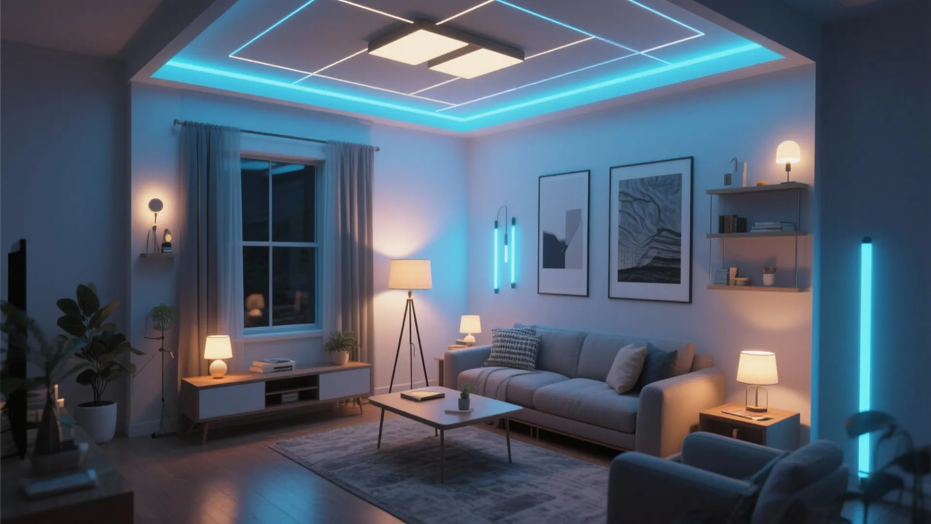 Top-down lighting plan for layered illumination in living room