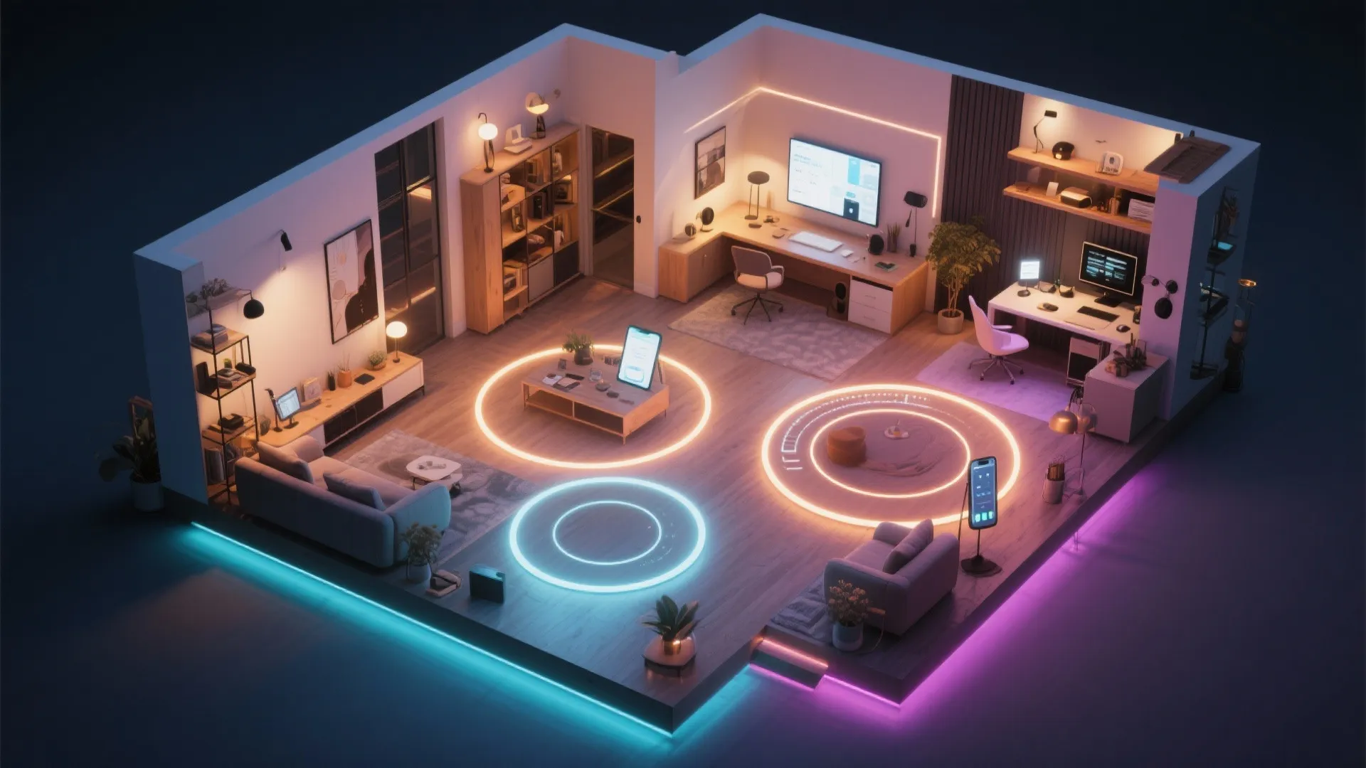 5. Layered Lighting with Dimmable Smart Rings