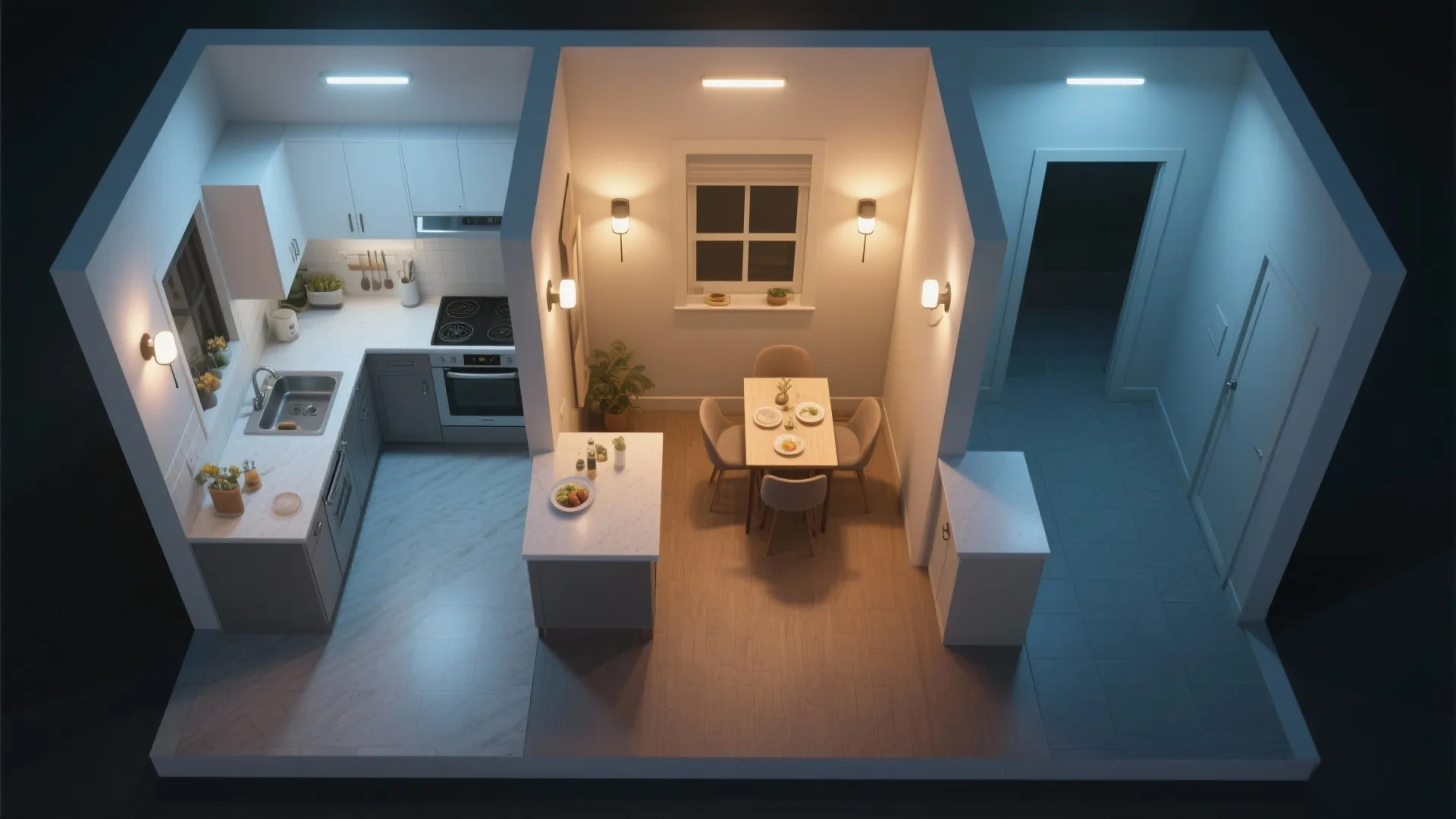 Smart control: scenes for prep, dine, and unwind