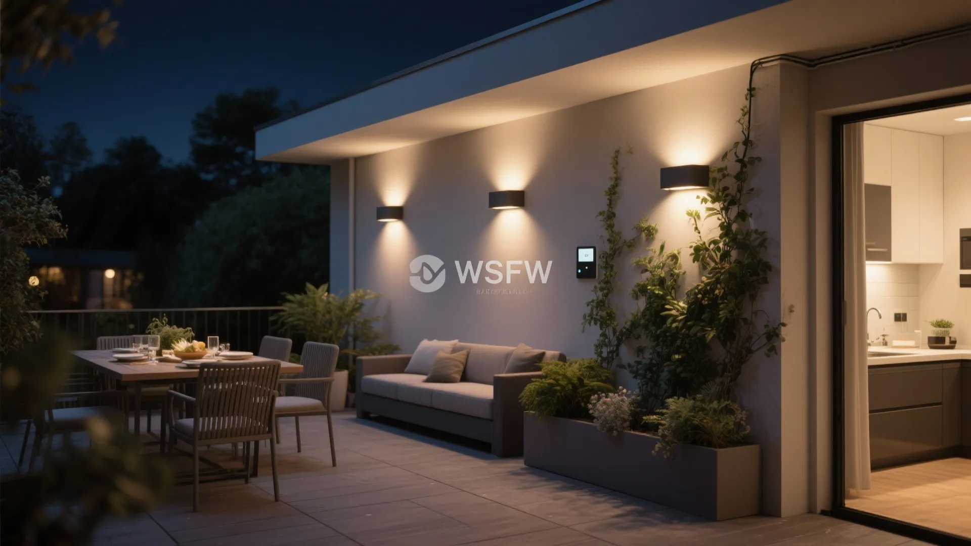 Smart, dimmable terrace wall lights with scenes