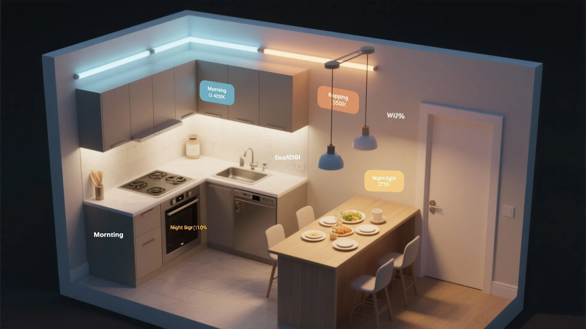 Idea 5: Smart bulb light scenes for morning-to-midnight routines