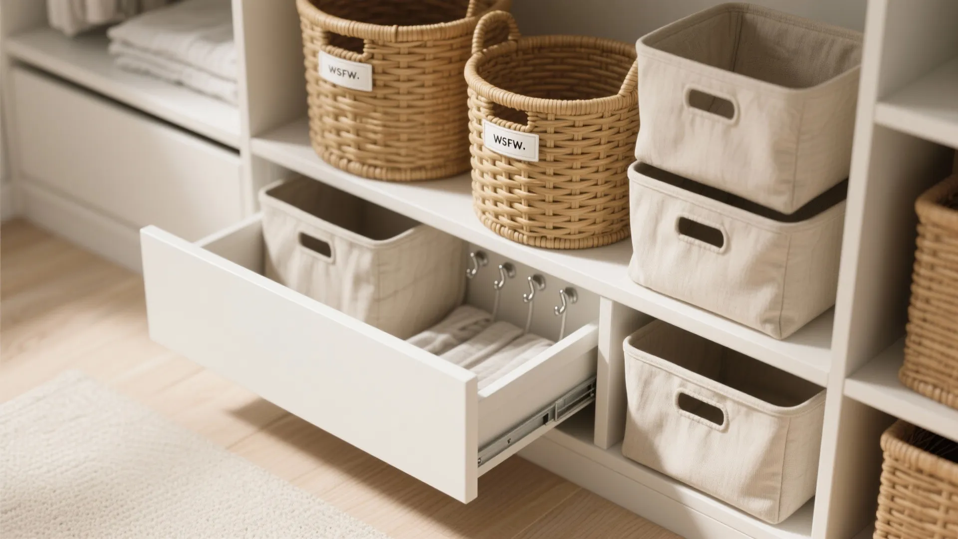 4. Smart Storage: Baskets, Hooks, and Hidden Hampers