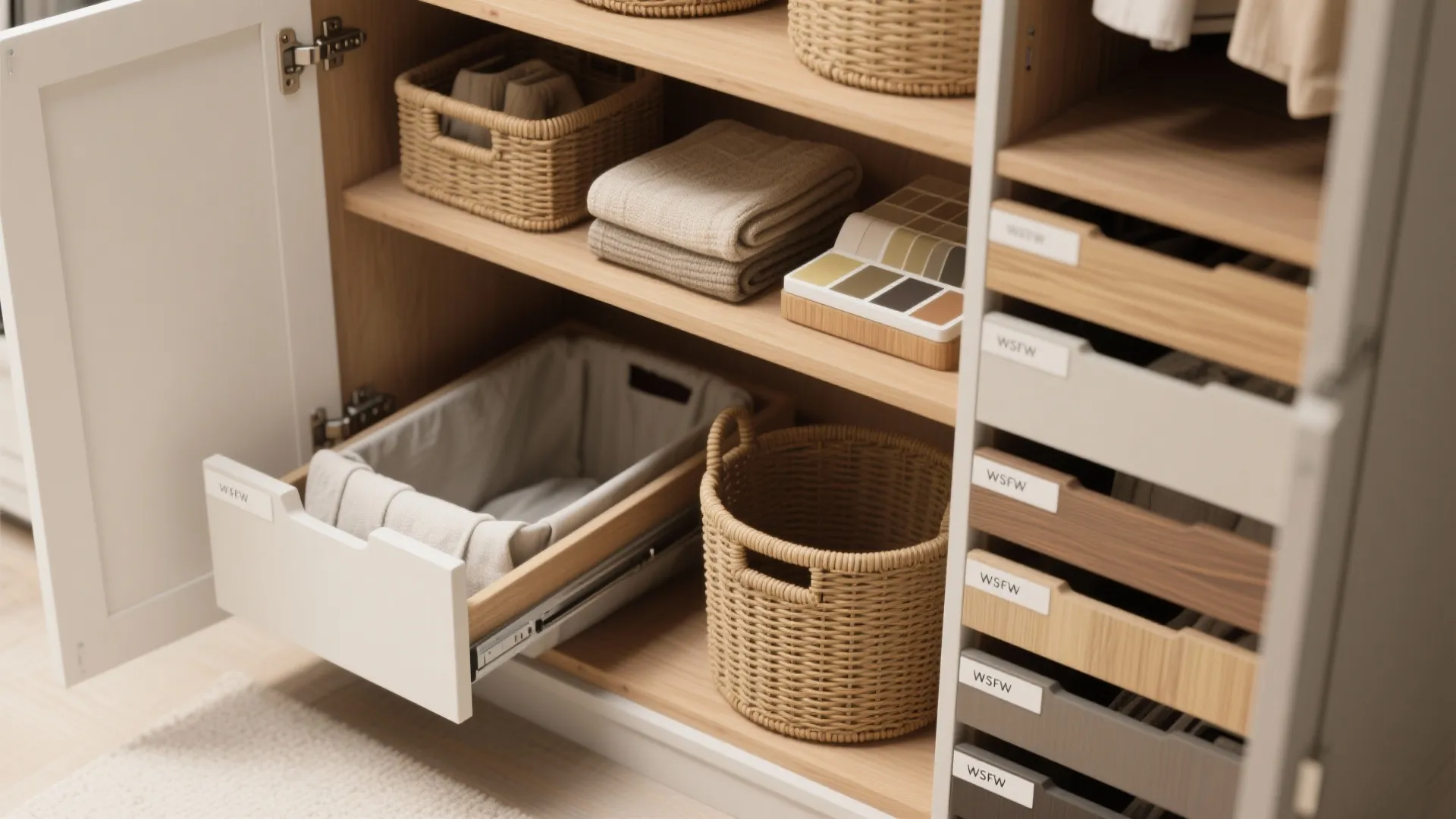 Smart Storage: Slim Cabinets, Baskets, and Pull-Out Hampers