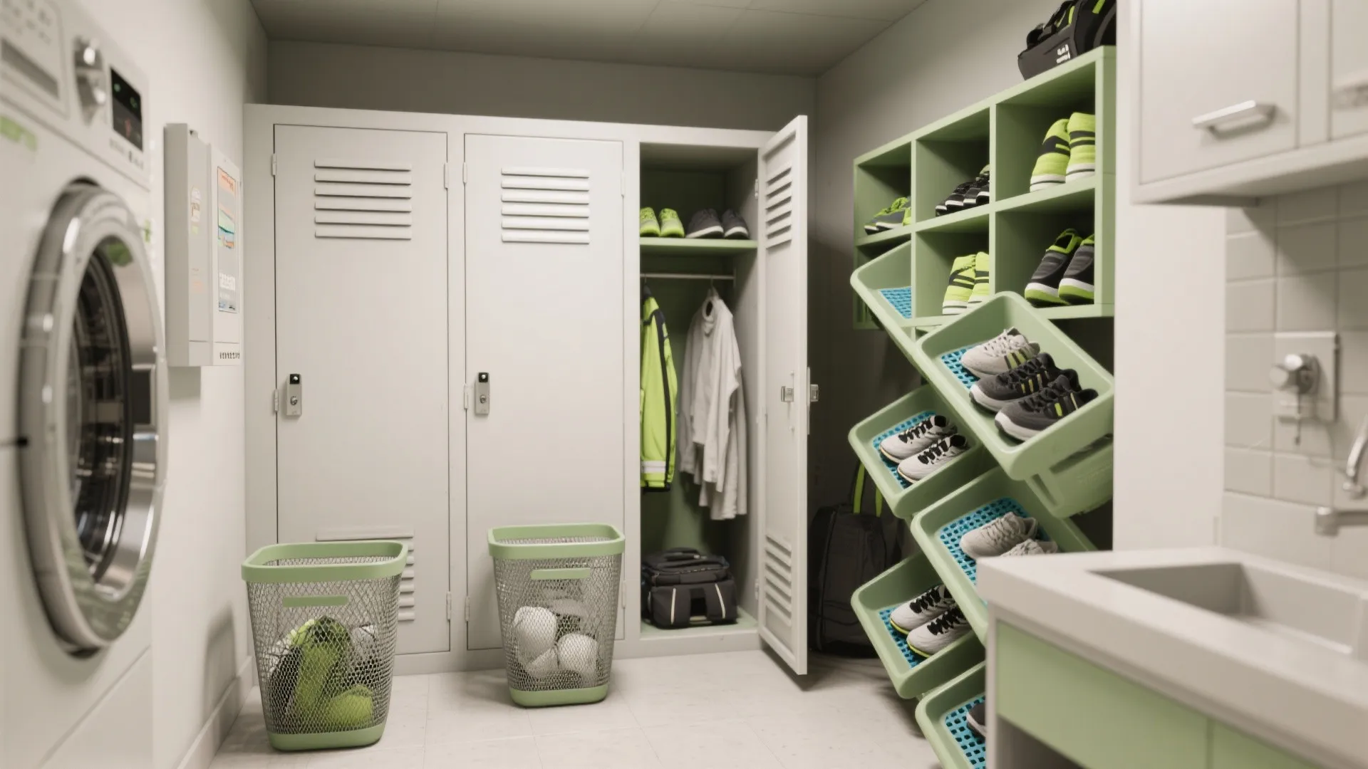 4. Smart Storage: Ventilated Bins and Shoe Stations