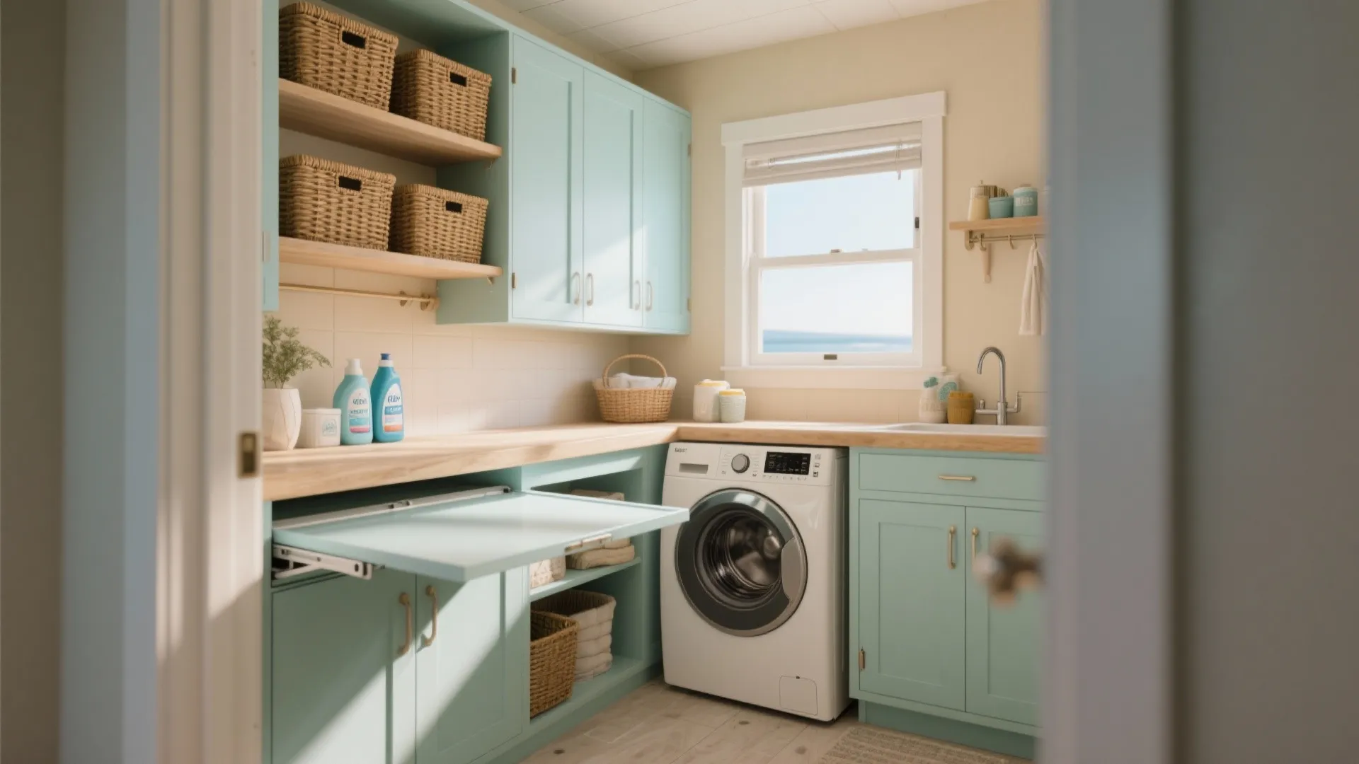 3. Clever storage: floating shelves, vertical cabinets, and fold‑down counters
