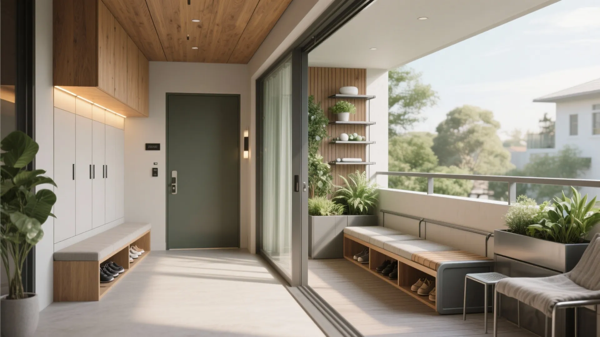 Smart storage and balcony wellness corner