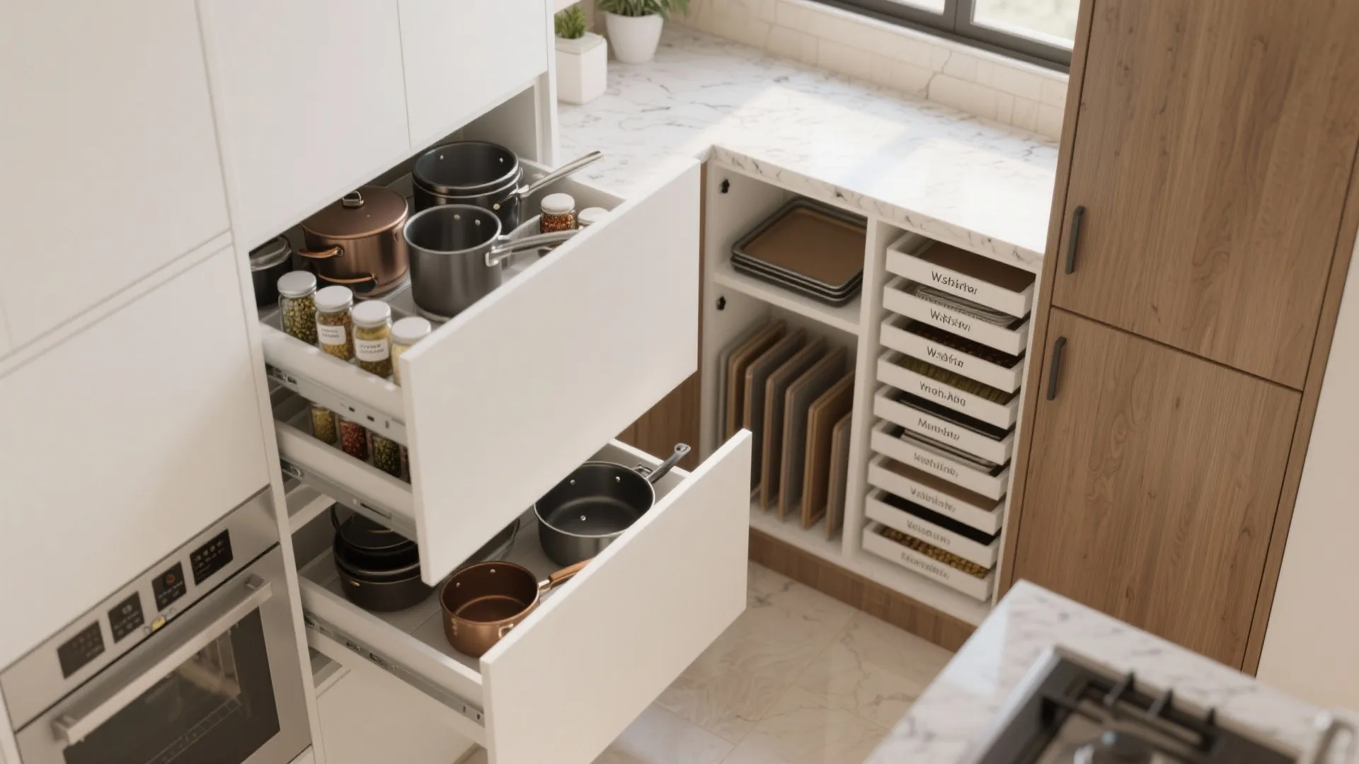 Smart Storage: Pull-outs, Vertical Dividers, and Overhead Planning