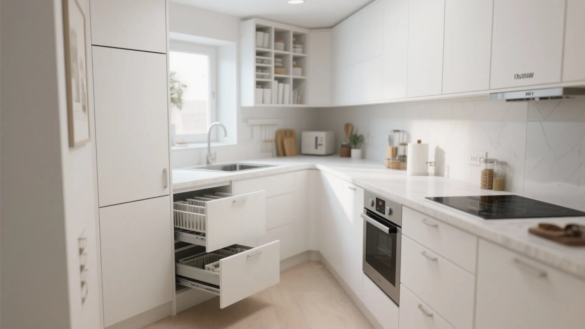 4. Smart storage keeps white kitchens calm