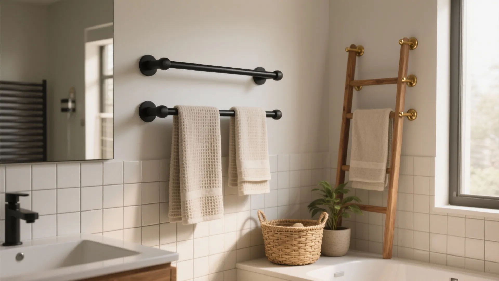 10 Bathroom Towel Rack Decorating Ideas You’ll Love: Practical and stylish bathroom towel rack decorating ideas from a designer with 10+ years of small-space experience