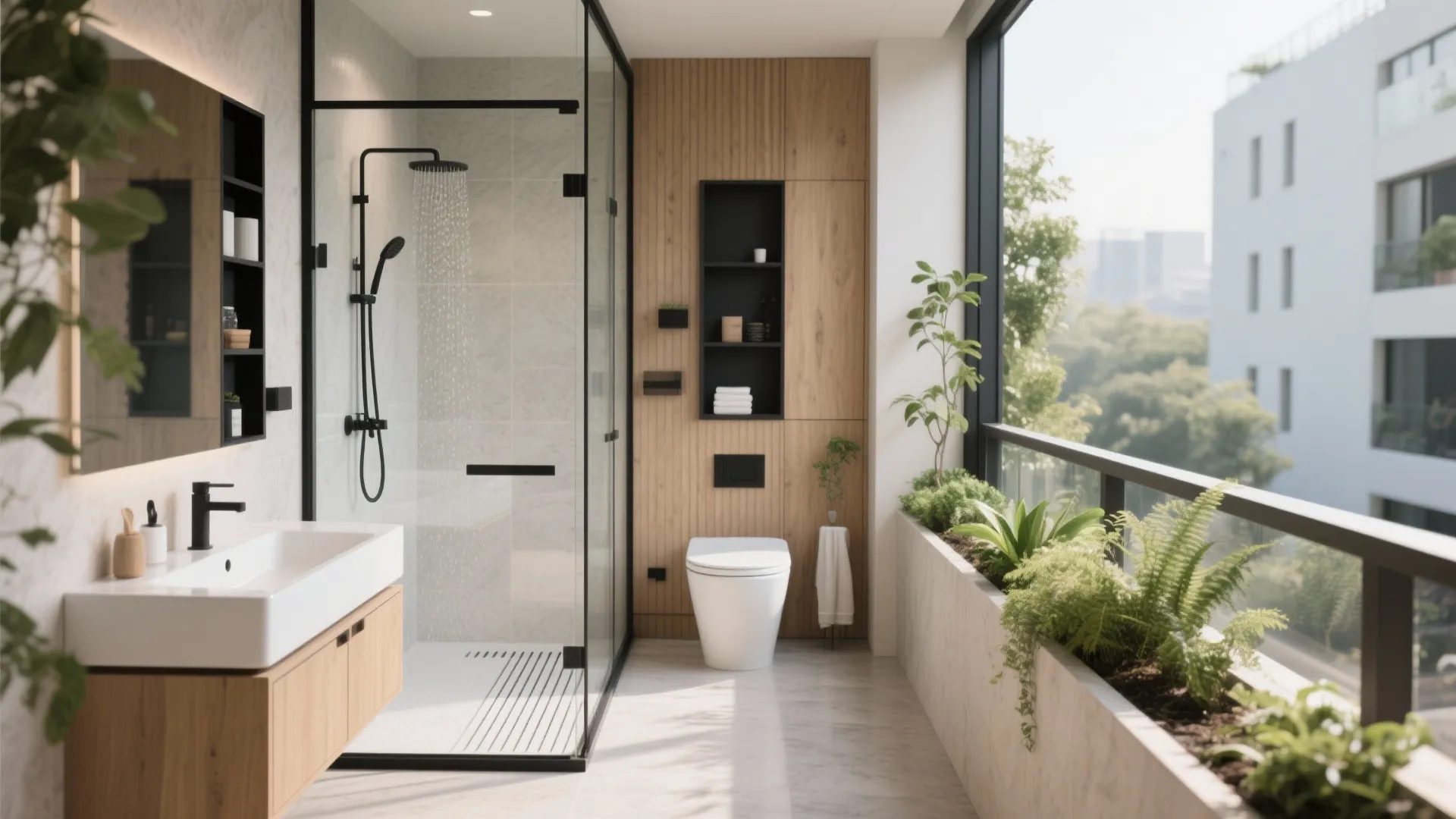 Smart Zoning: Shower, Dry Area, and Plant Buffer