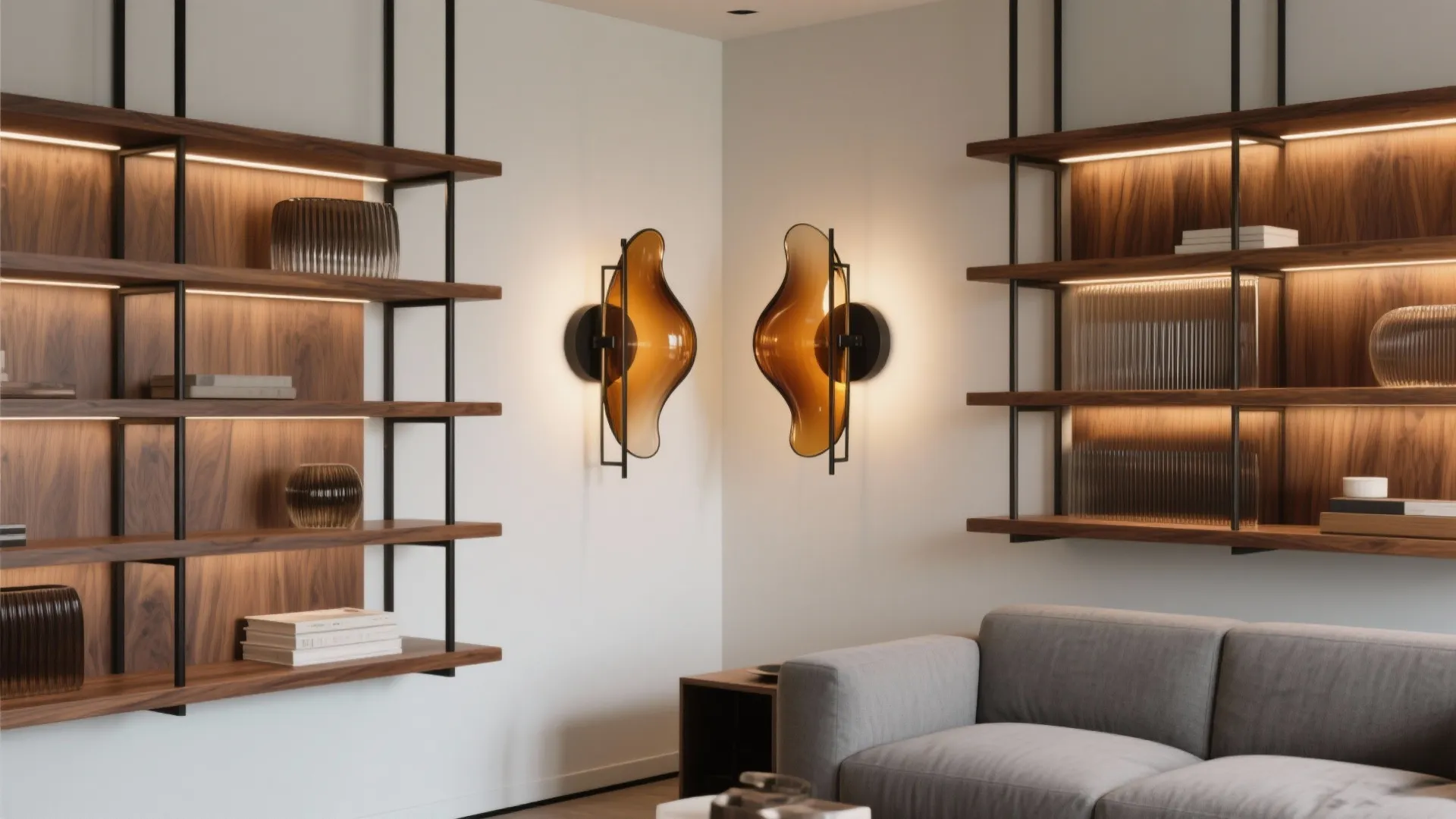 Sculptural glass-and-metal sconces for layered texture