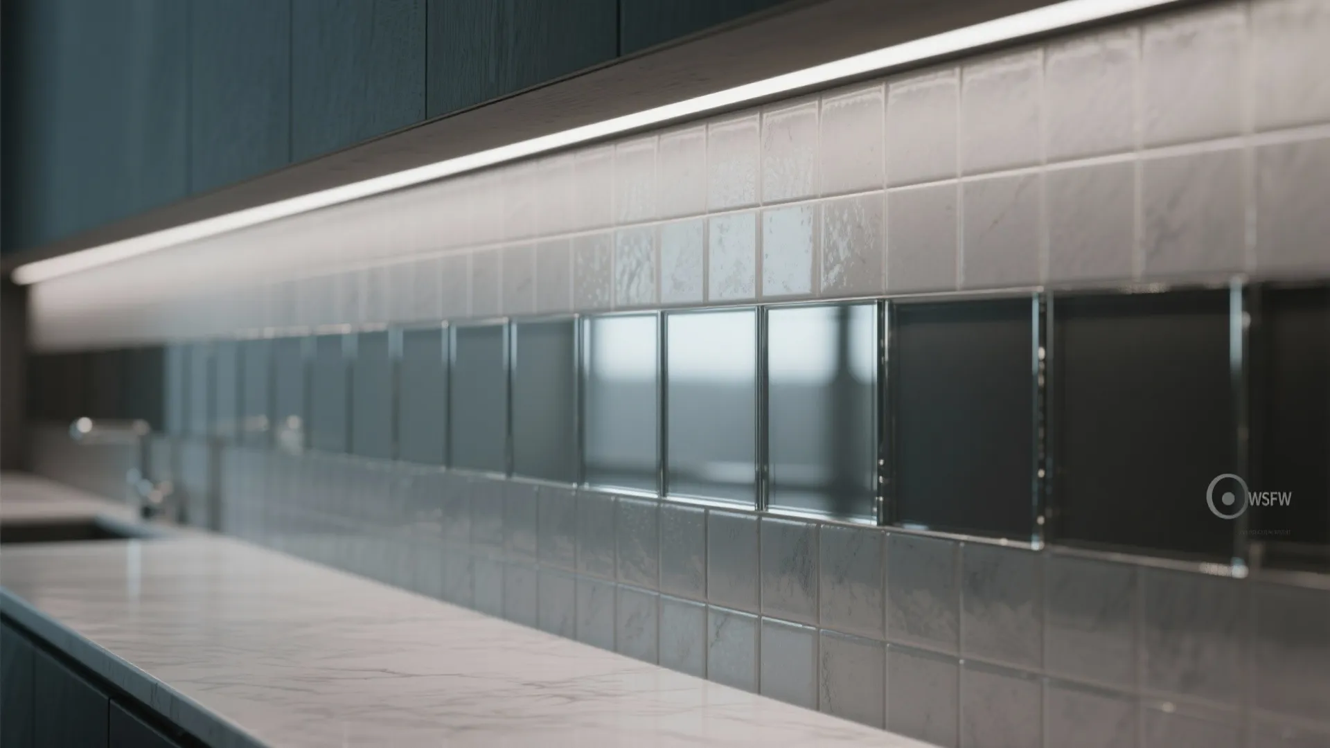 5. Glass tile in smoky grey with reflective finish
