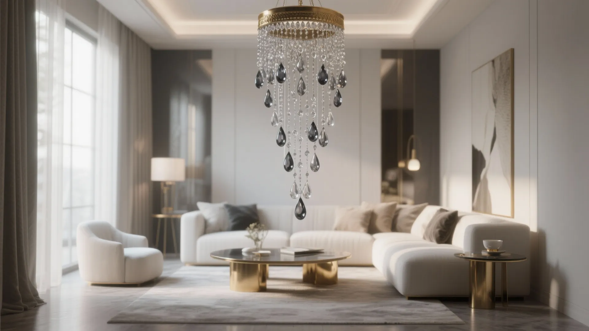 Smoky glass or crystal jhumar for airy sparkle