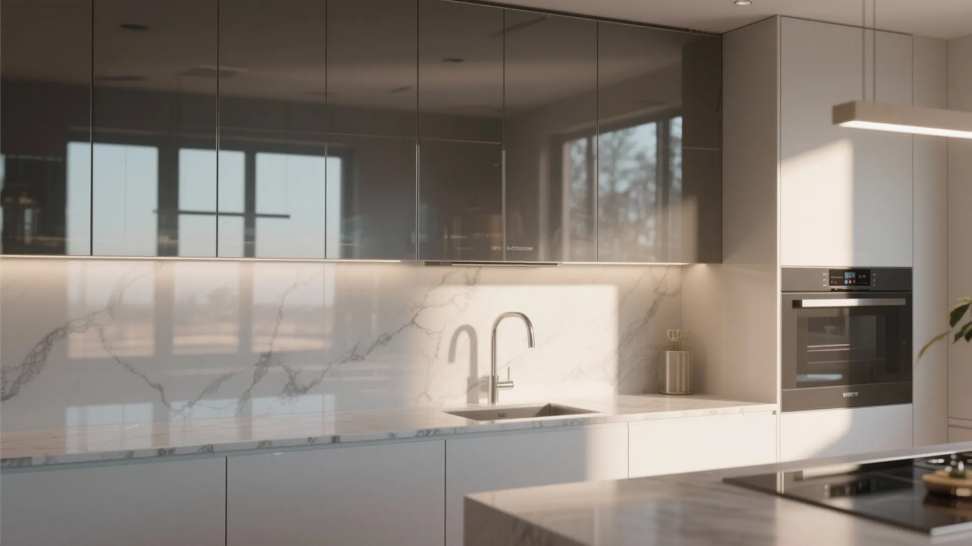 4. Full-height glass or mirrored backsplashes