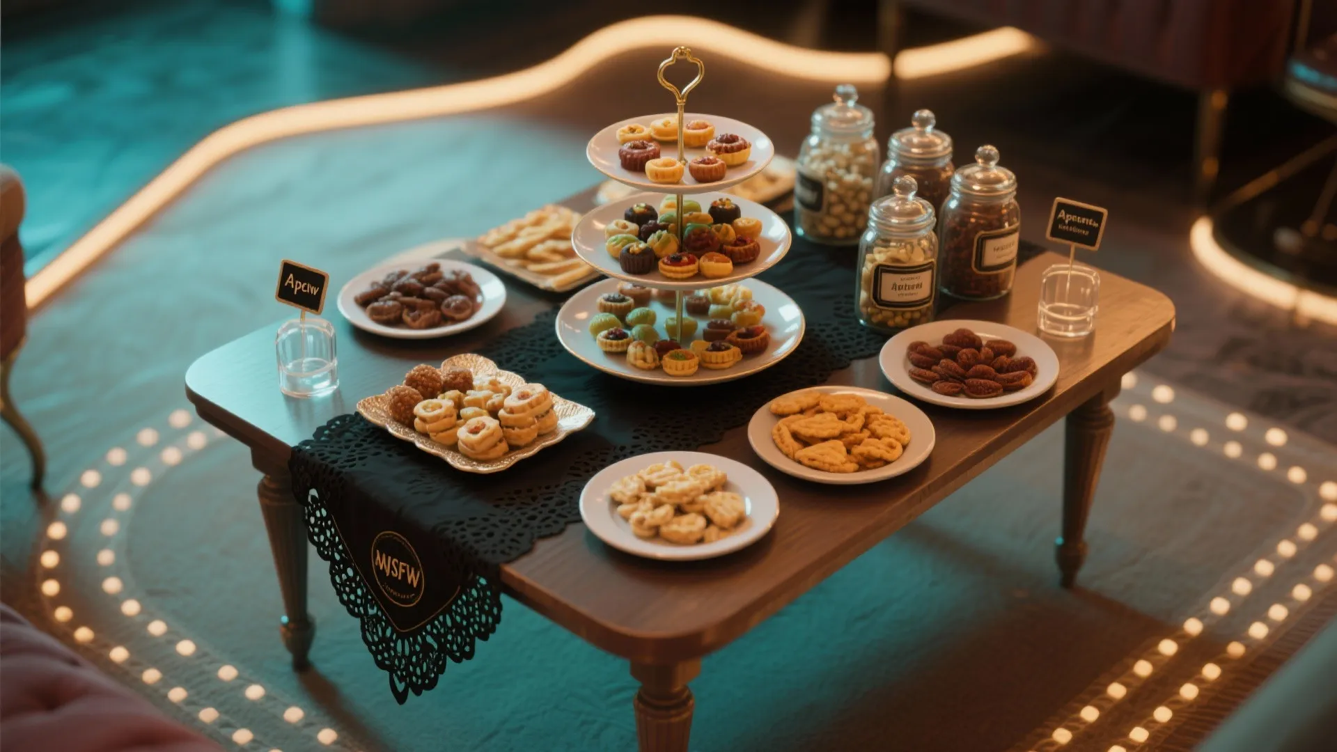 Snack stations and theatrical serving trays