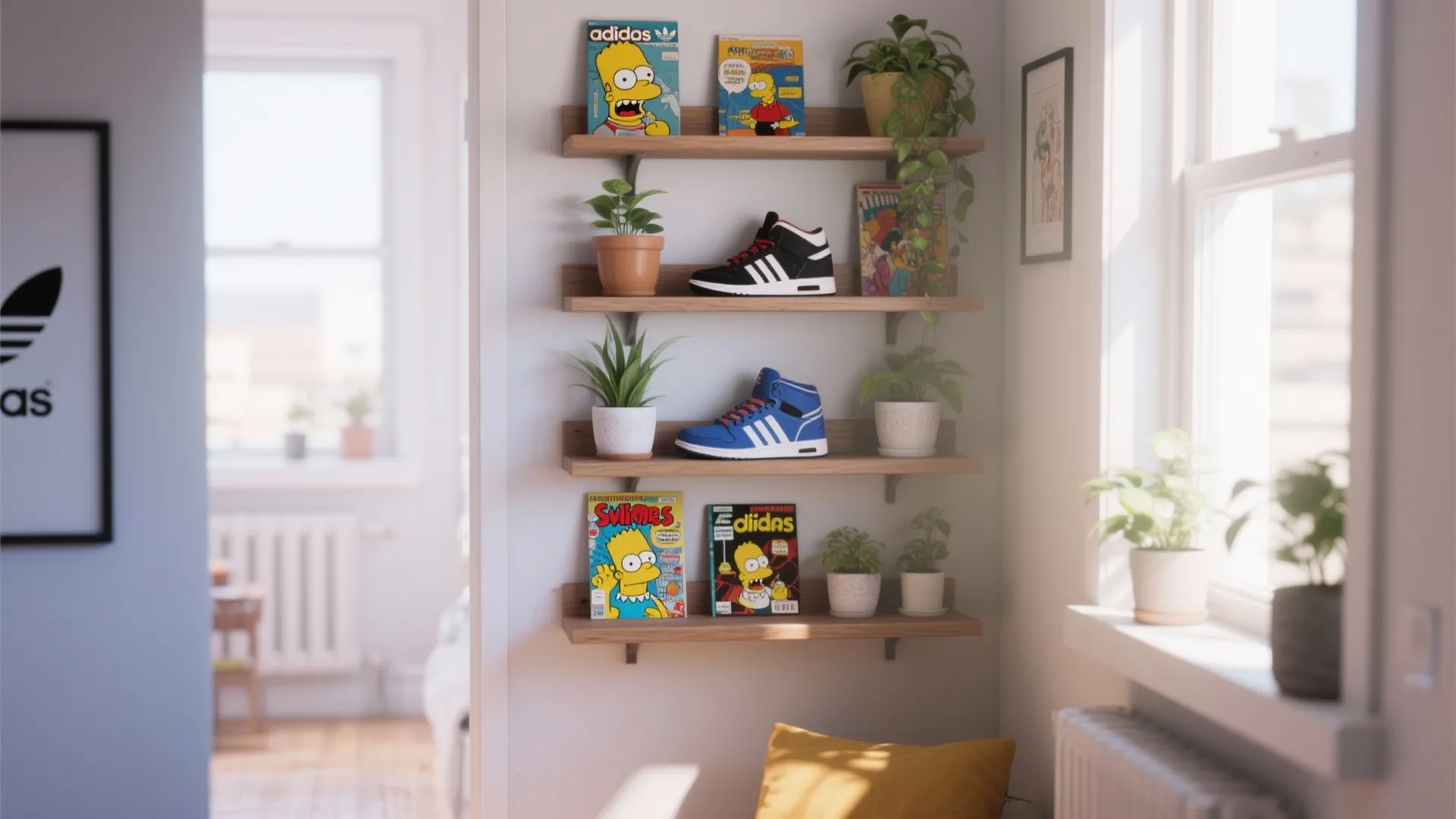 9. Open Shelving Styled with Sneakers & Comics