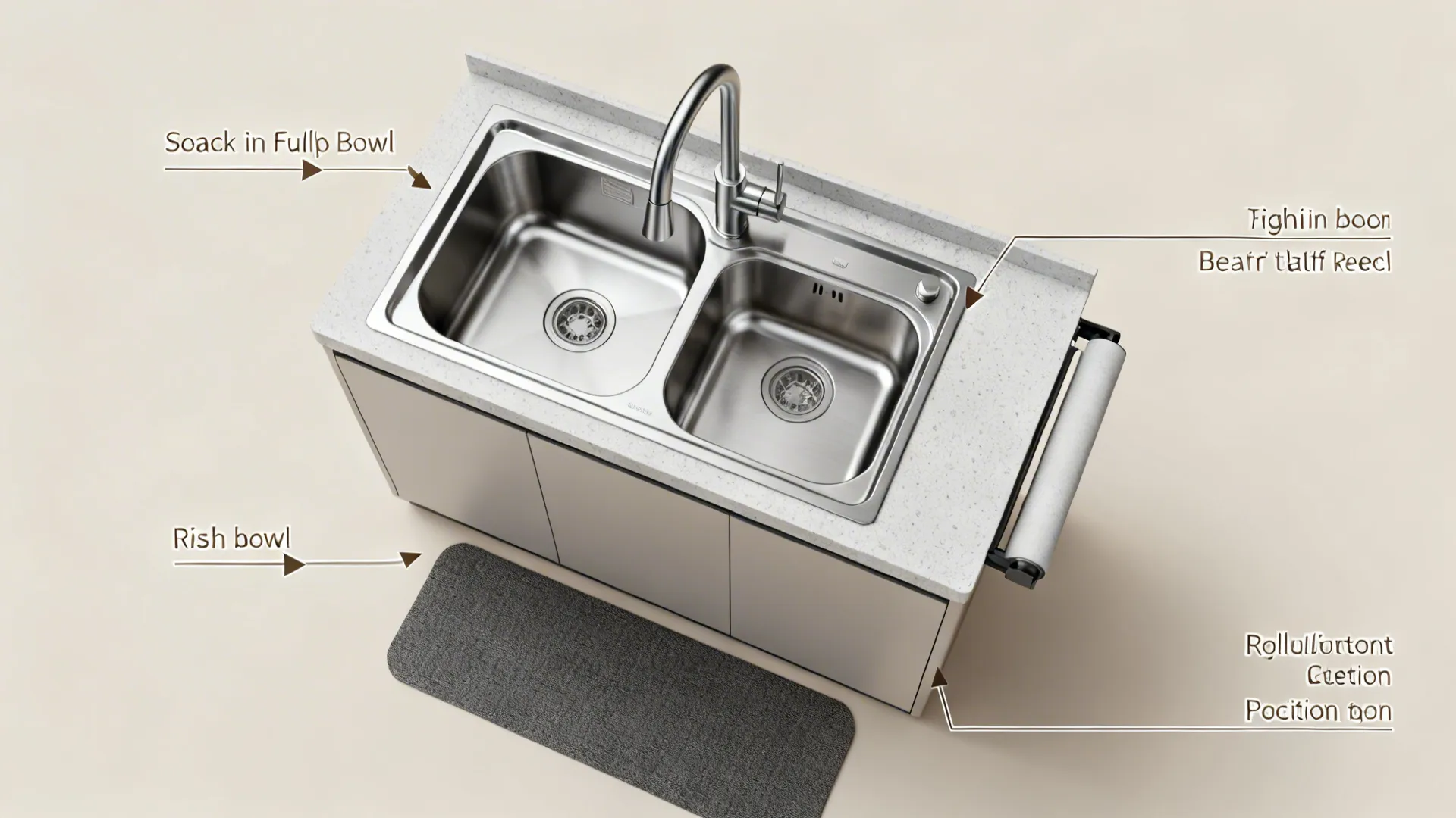 Top-down view showing workflow across a compact 1.5-bowl sink.