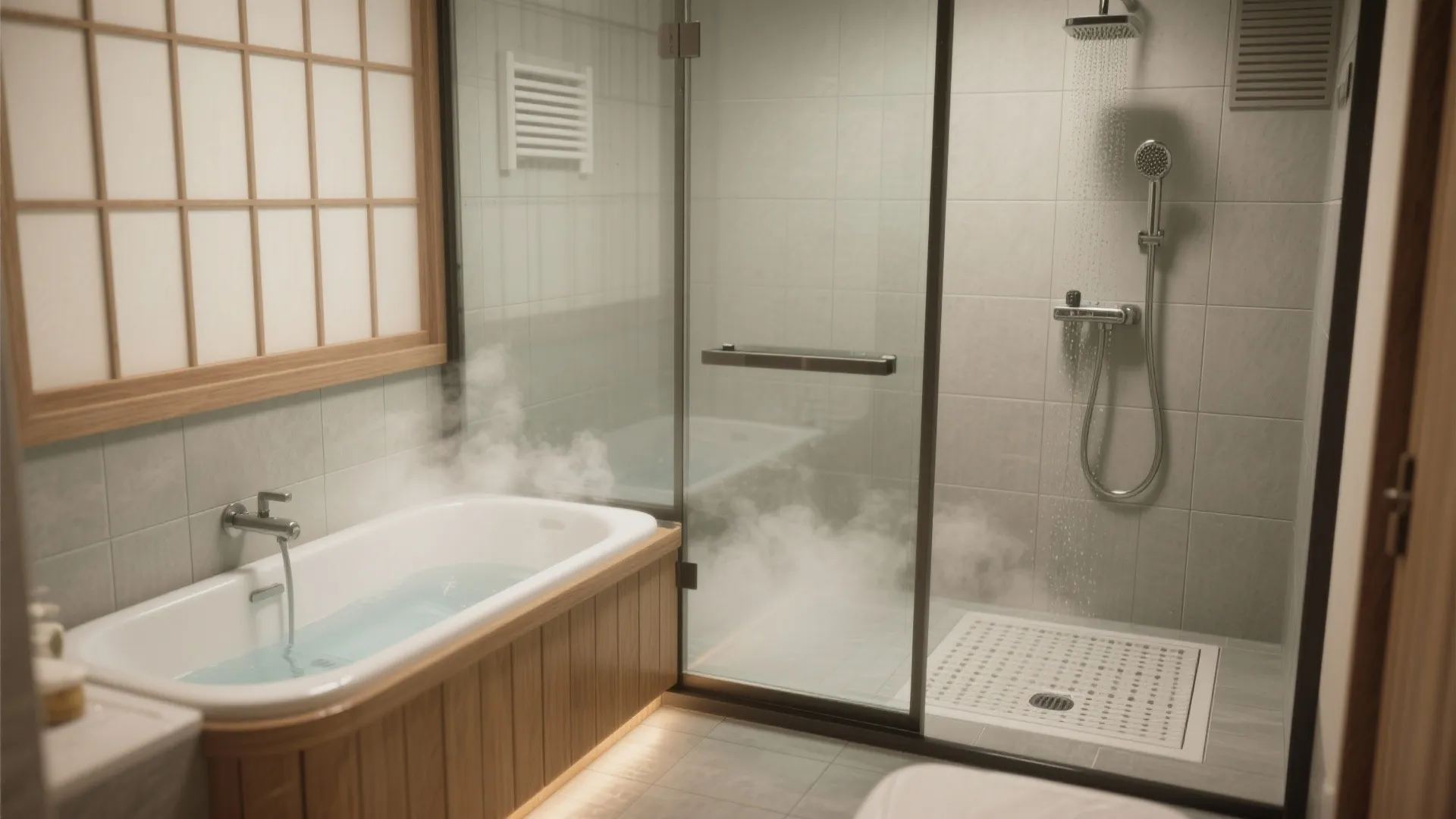 2. Small soaking tub + standing shower — compact luxury