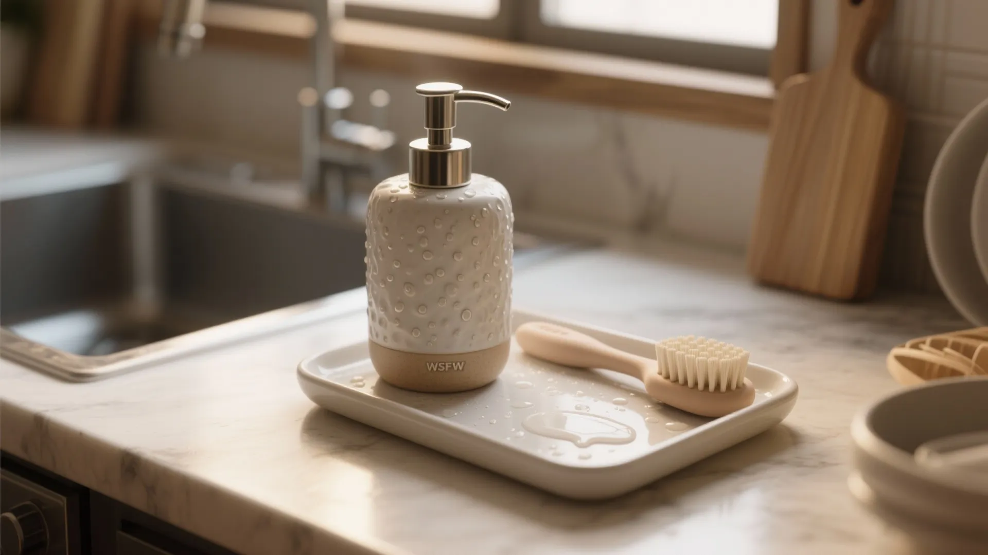 4. Statement hardware: decorative soap dispensers and tray setups