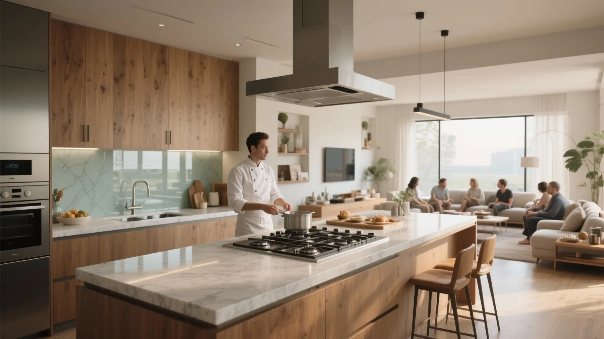 2. Island cooktop facing the living area (social cooktop)