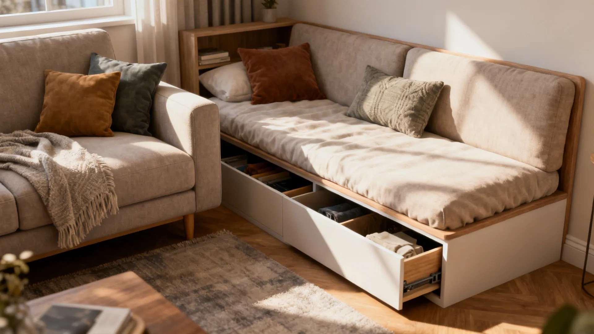 5. Mix a sofa with a daybed or bench