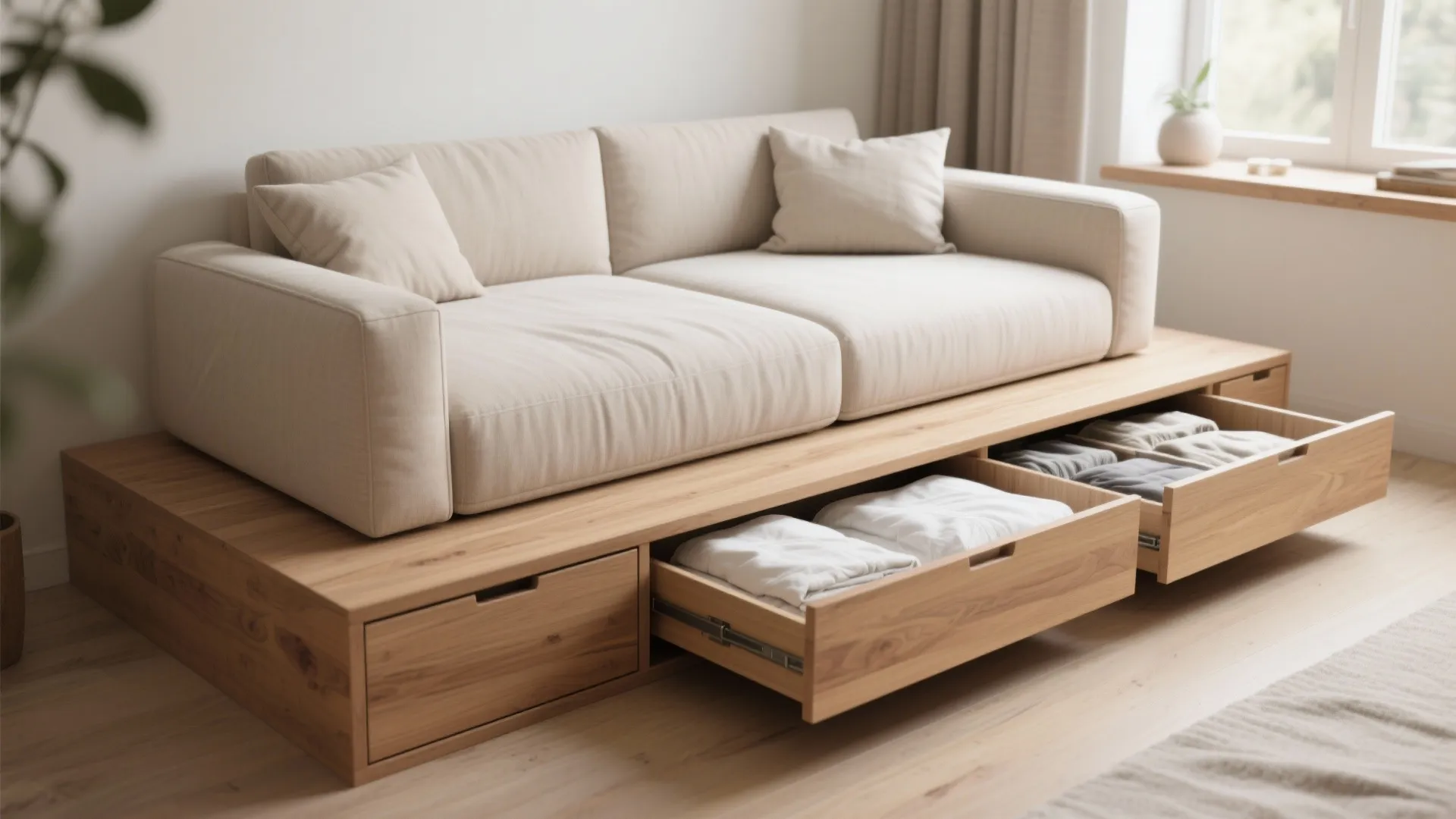 3. Sofa-bed platform with hidden drawers