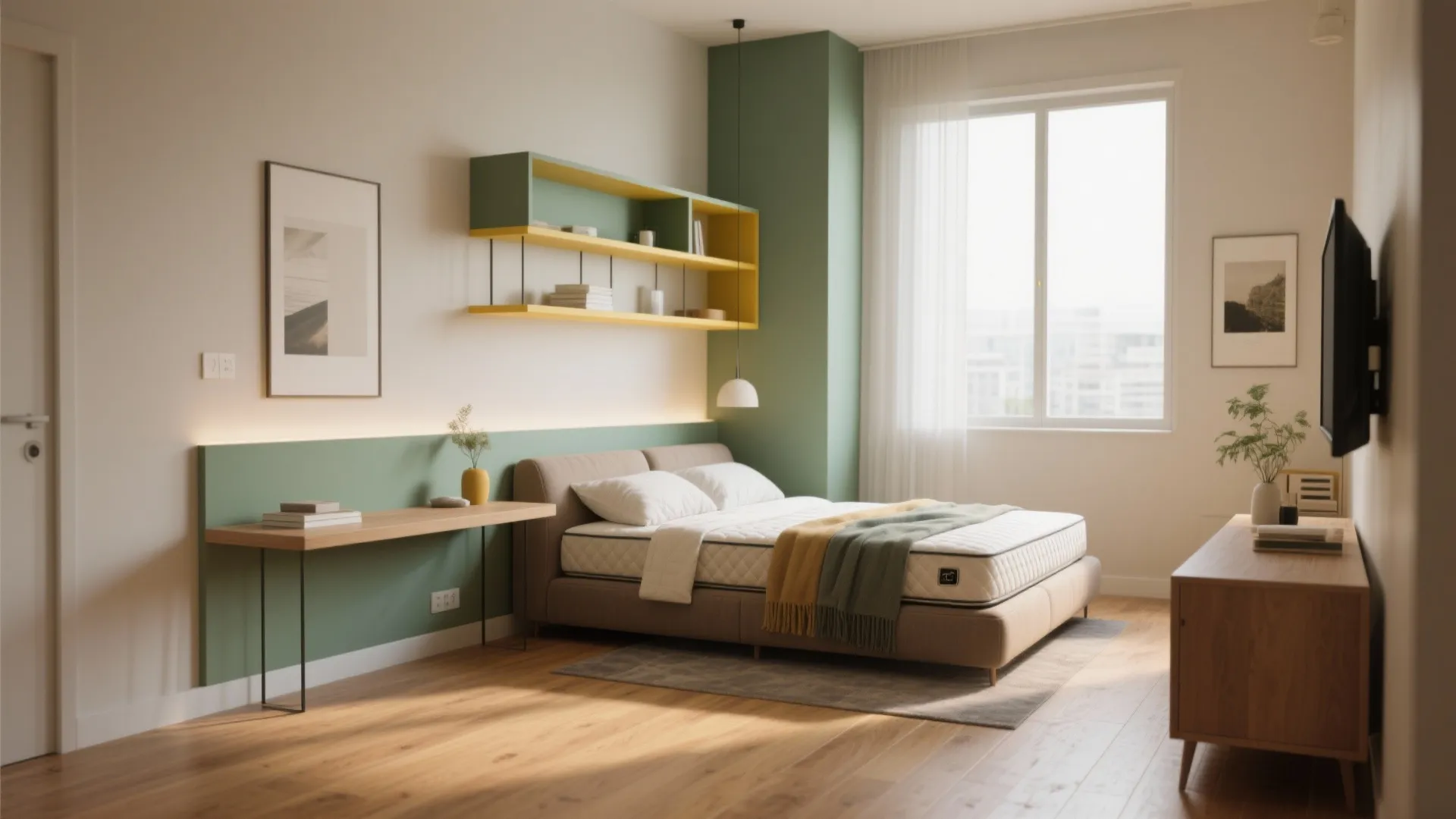 2. Sofa bed plus wall-mounted shelving