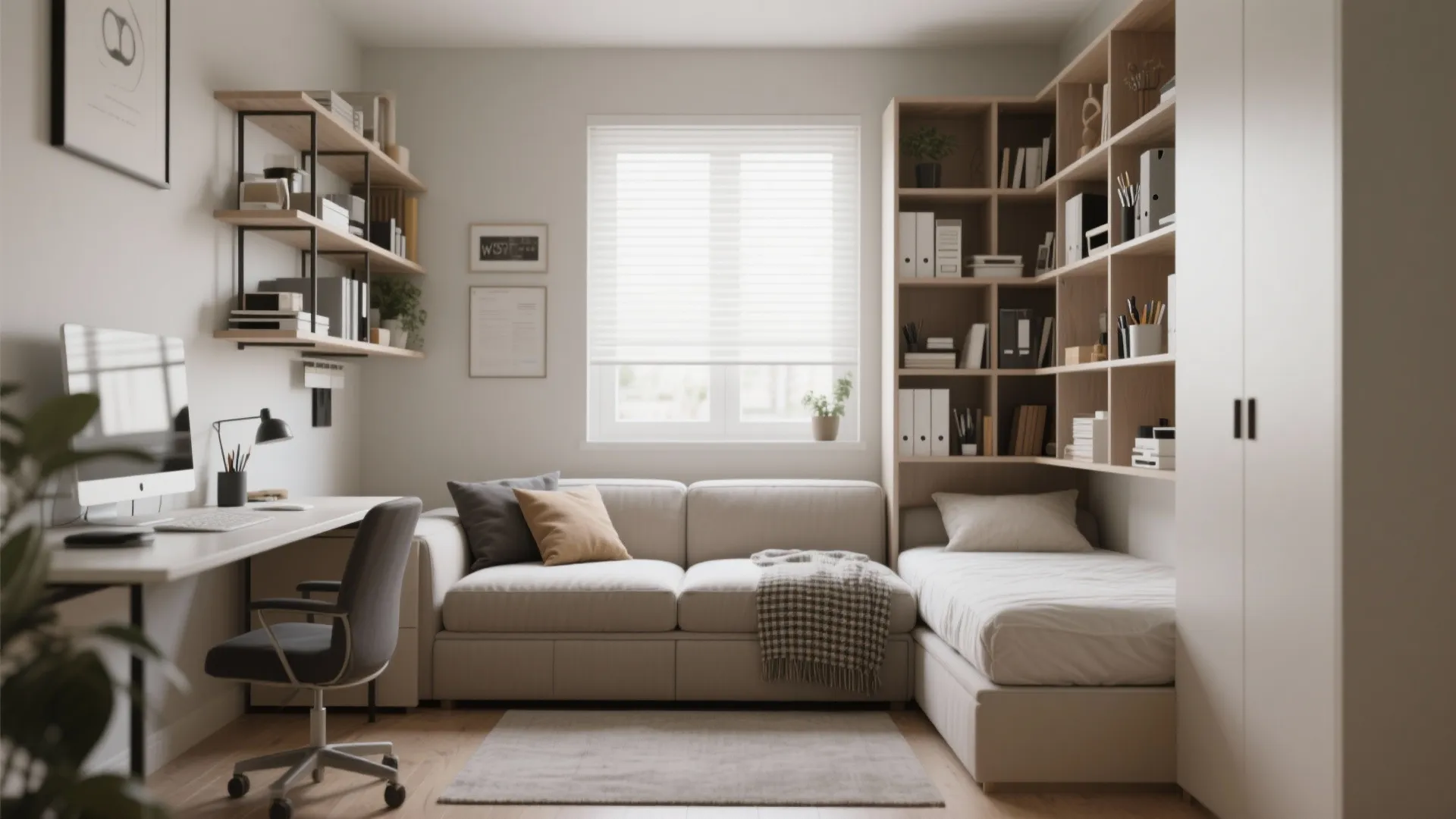 3. Convertible sofa bed with modular shelving