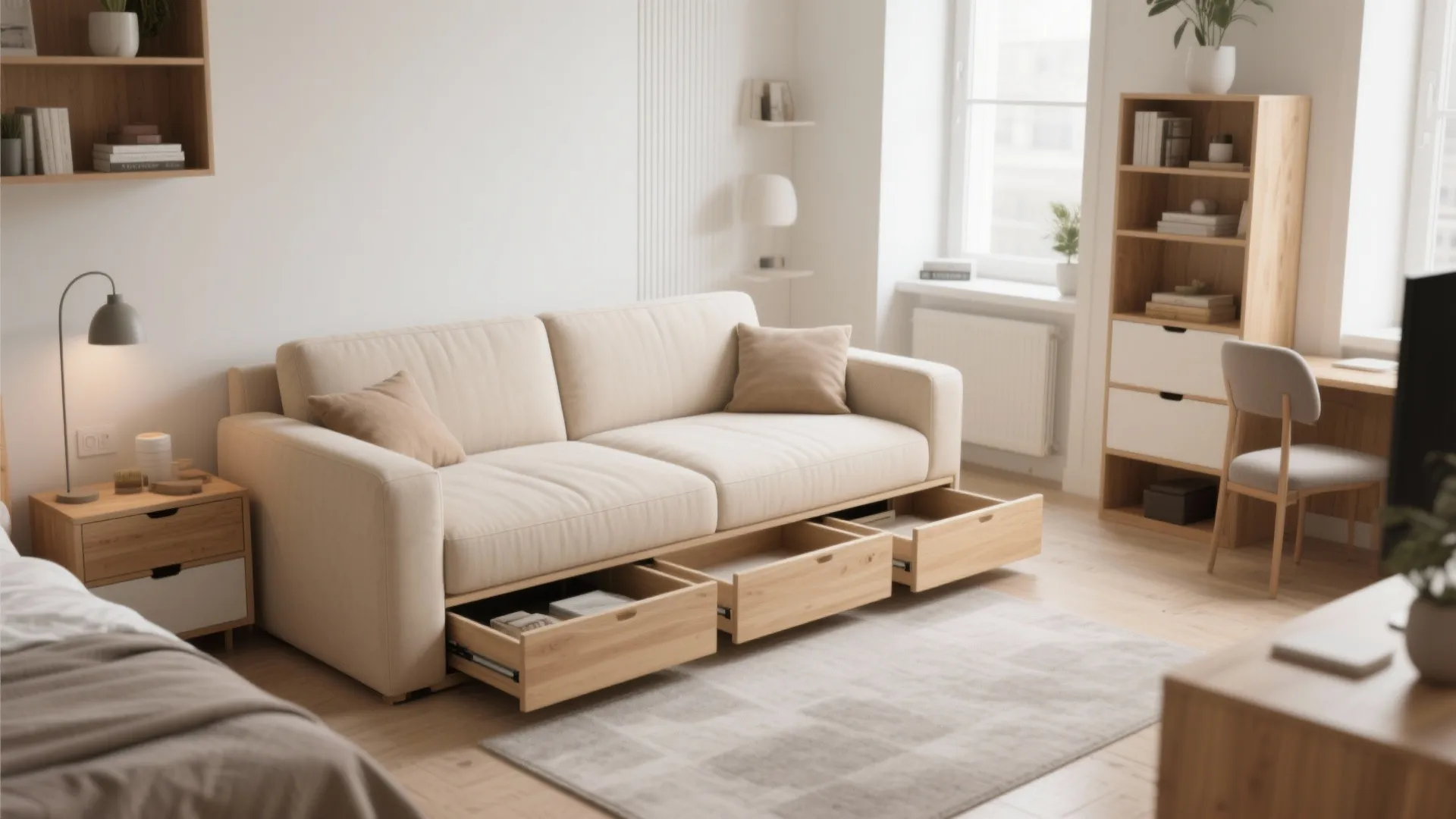 2. Sofa-Bed with Smart Storage