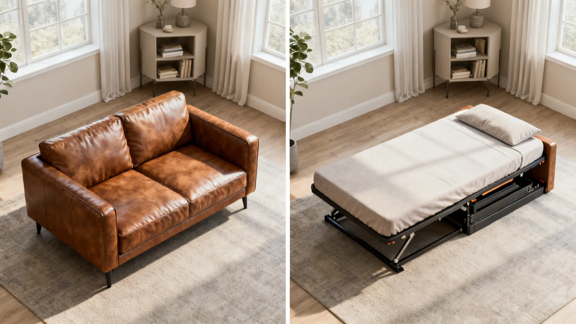 3. Two-Seater Leather Sofa Bed