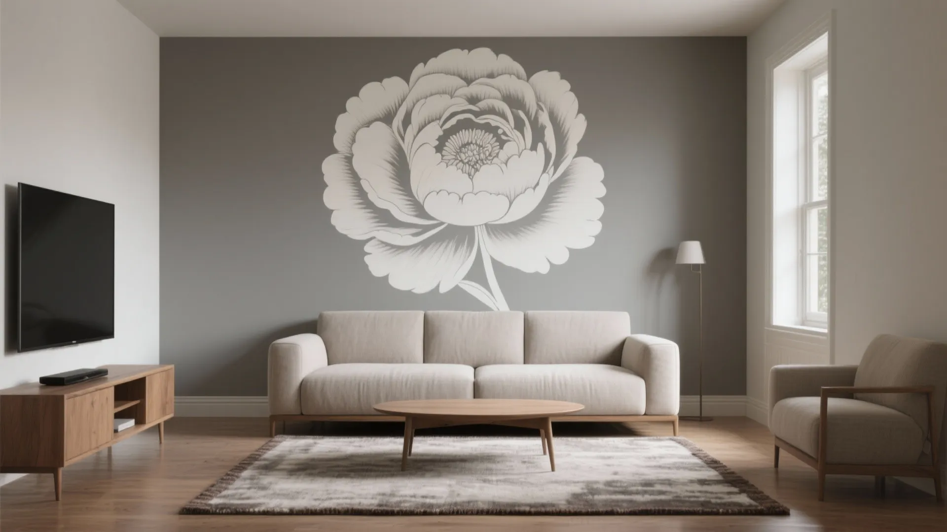 Oversized Graphic Flowers Behind the Sofa